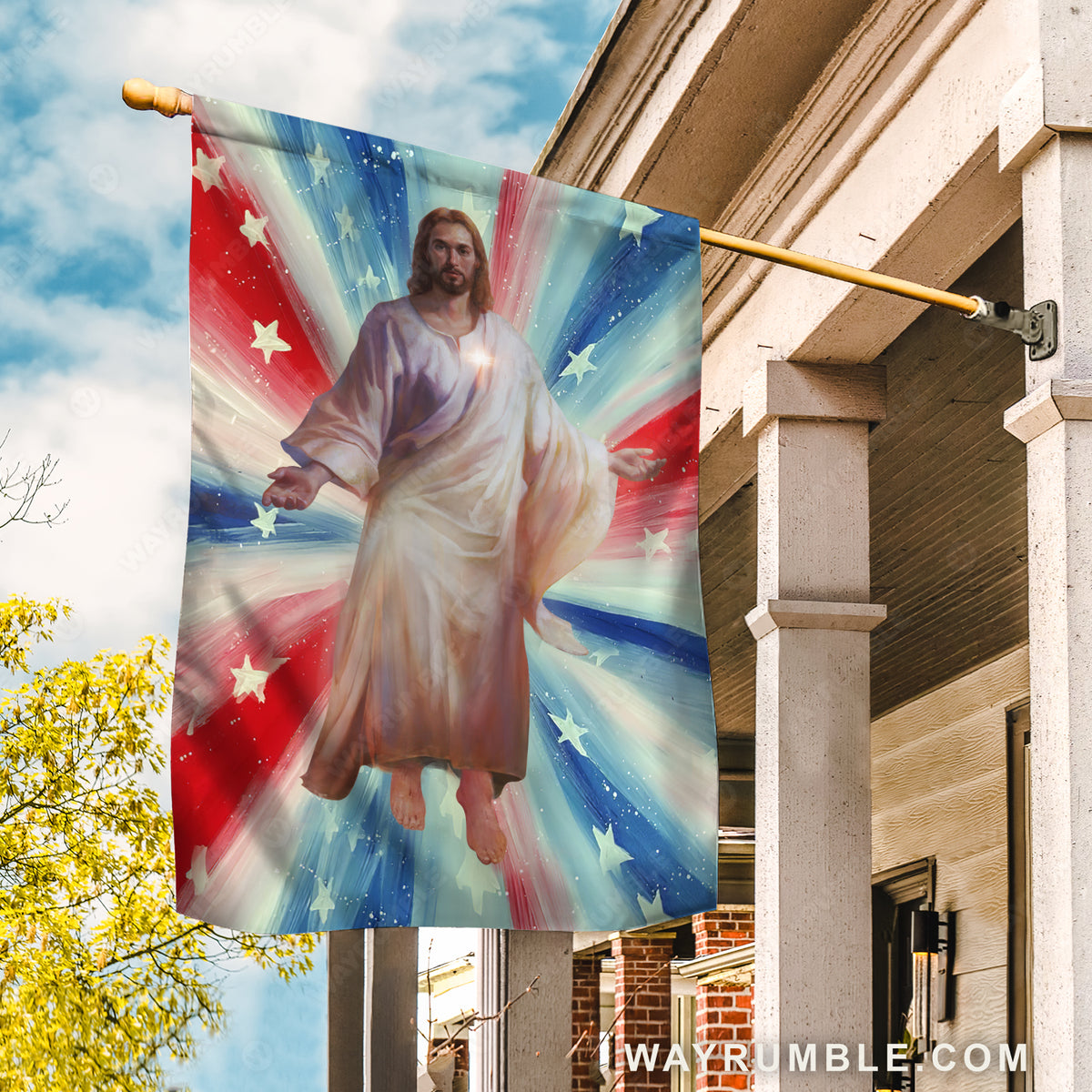 The real face of Jesus, Jesus painting, Colorful background - Jesus Flag