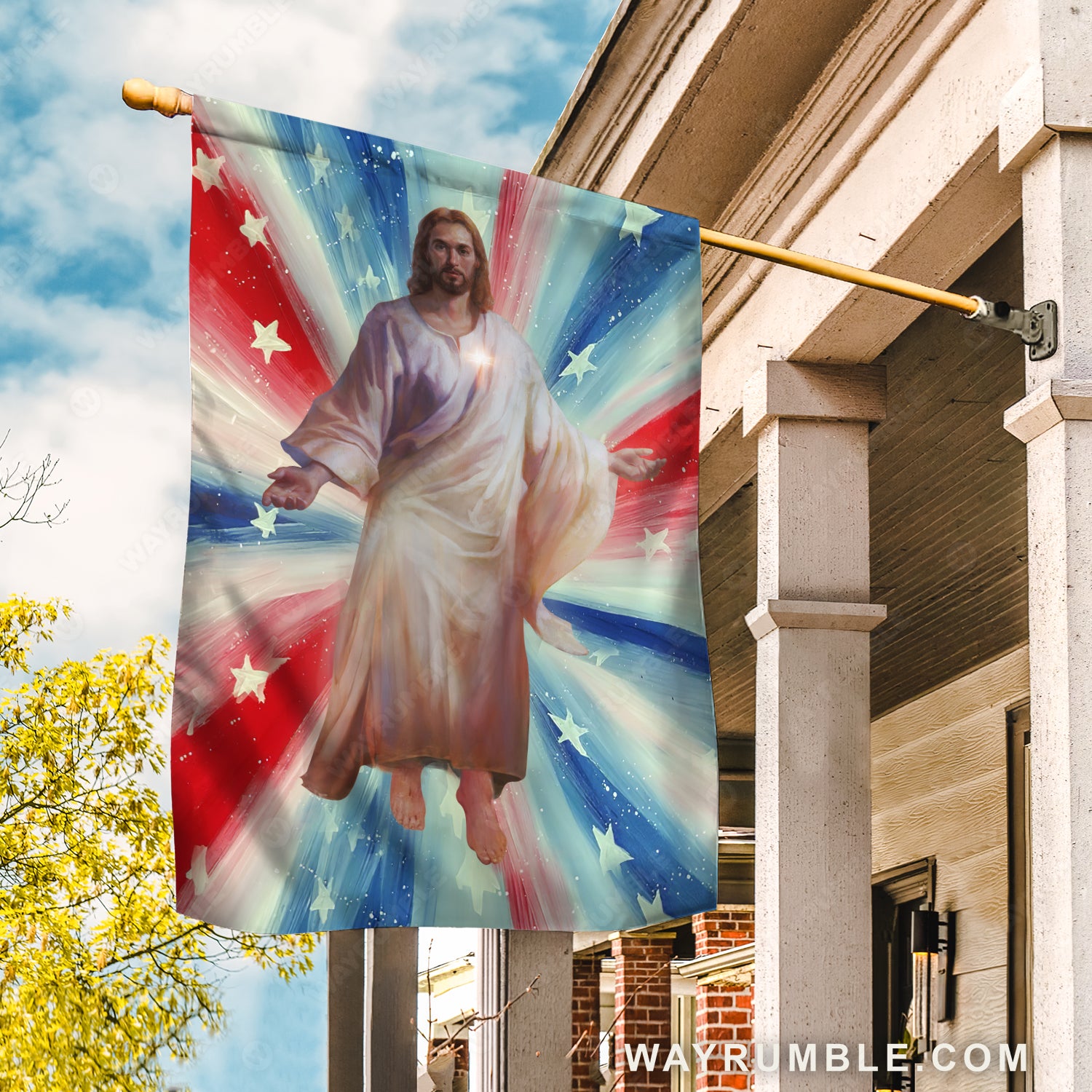 The real face of Jesus, Jesus painting, Colorful background - Jesus Flag