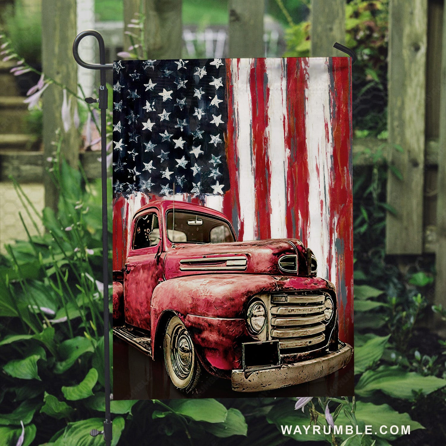 Watercolor US flag, Beautiful ladybug car - Jesus Flag