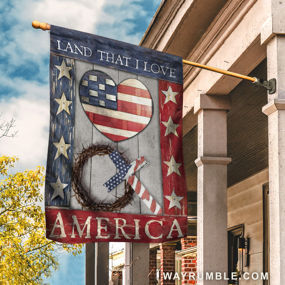 Heart shape, Crown of thorn, Colorful cross, Land that I love - Jesus Flag