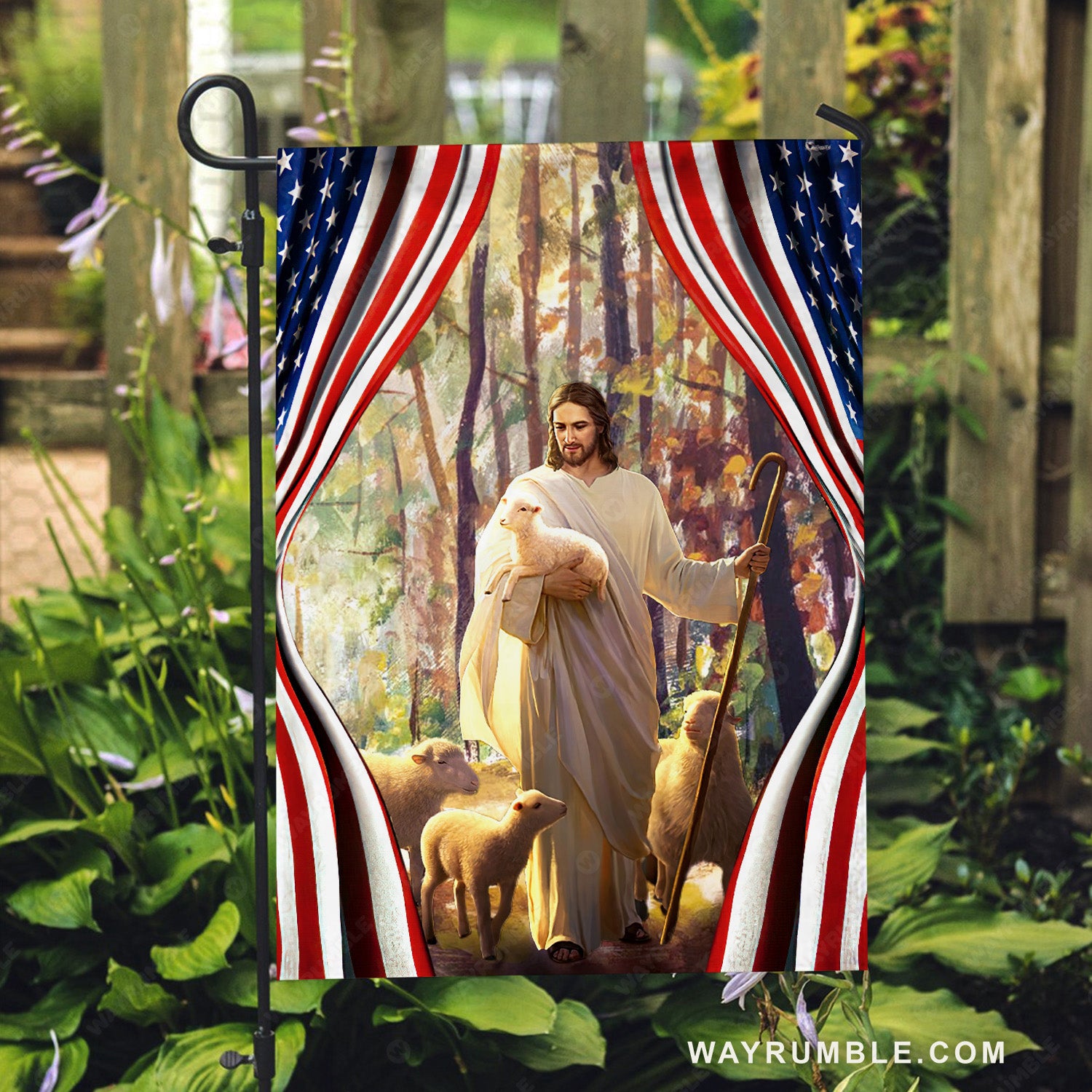 Lamb of God, Amazing forest, Us flag, The world in his arms - Jesus Flag