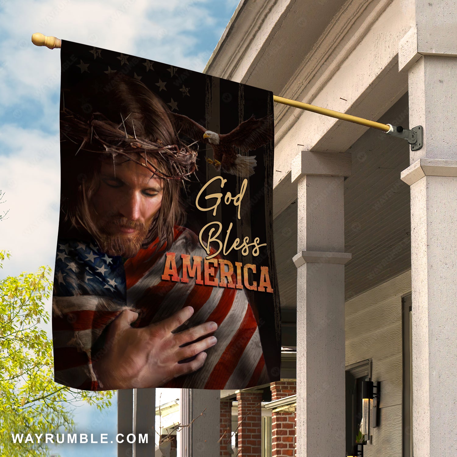 The life of Jesus, Crown of thorn, Eagle painting, God bless America - Jesus Flag