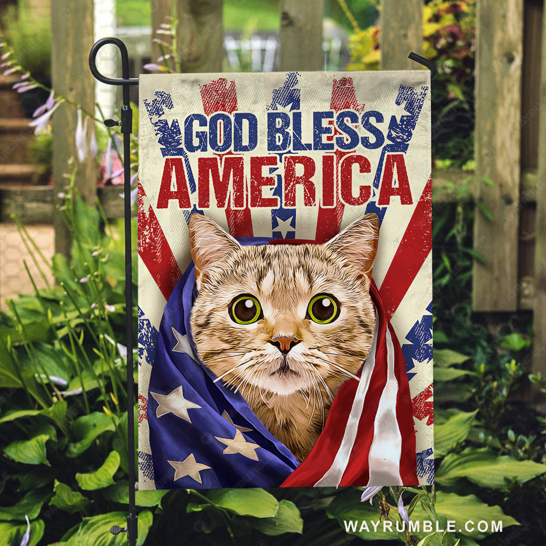 Watercolor cat, US flag, Cat lover, God bless America - Jesus Flag