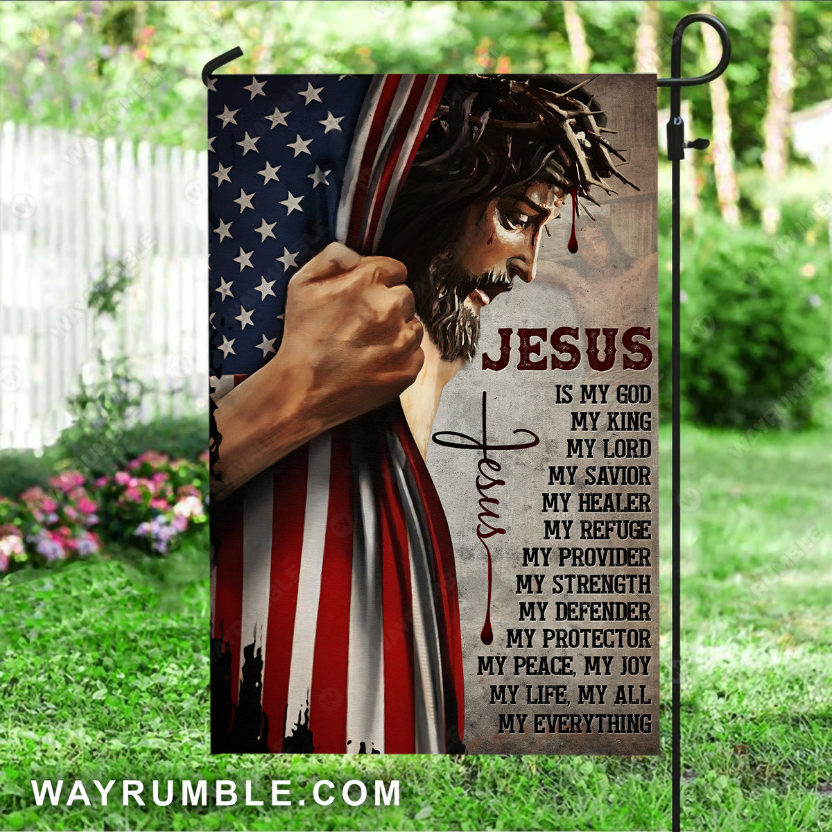 Watercolor Jesus&#39;s face, Amazing US flag, Crown of thorn, Jesus is my God - Jesus Flag