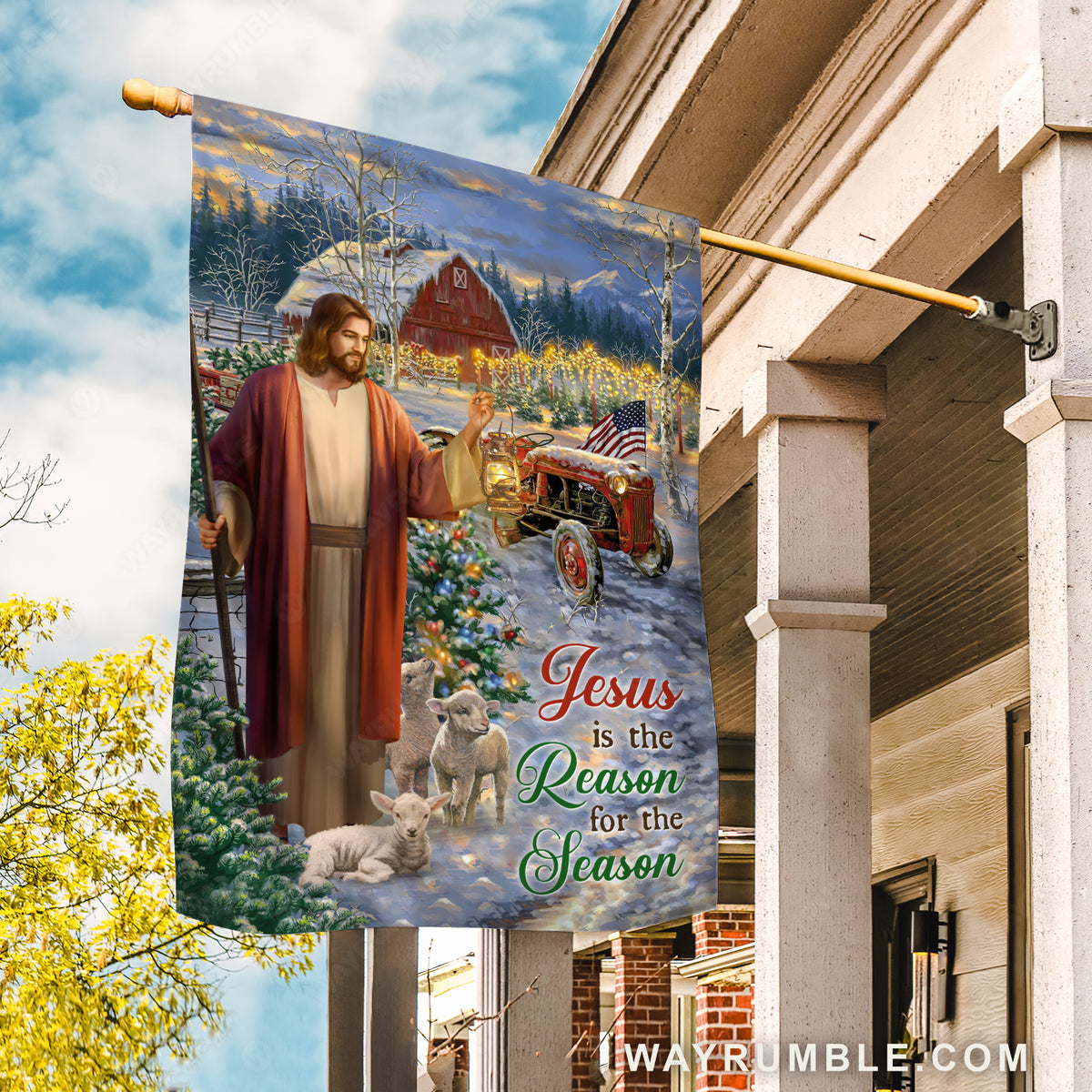 Pretty garden, Christmas is coming, Lamb of God, Jesus is the reason for the season - Jesus Flag