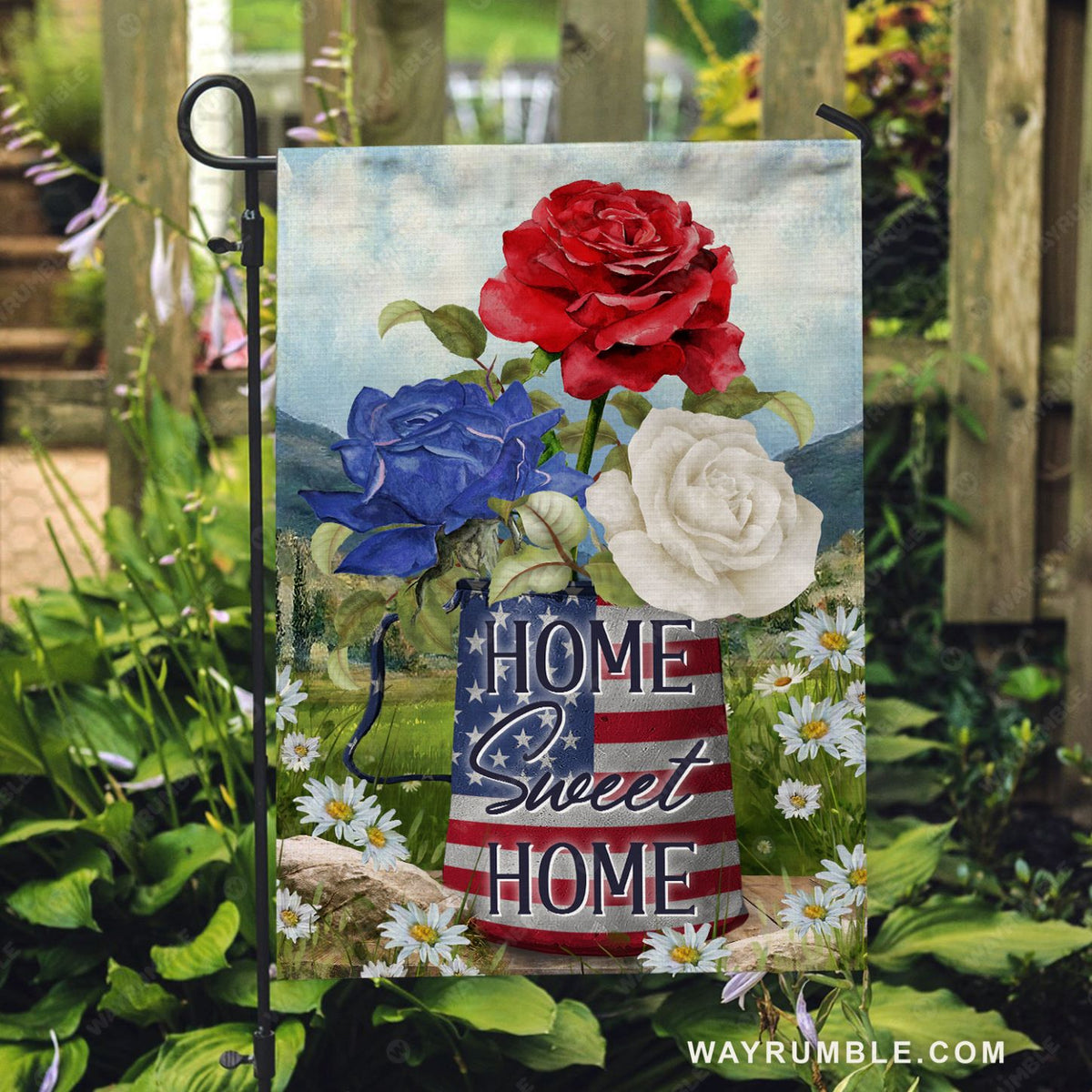 Colorful rose, USA flag, Home sweet home - Jesus Flag