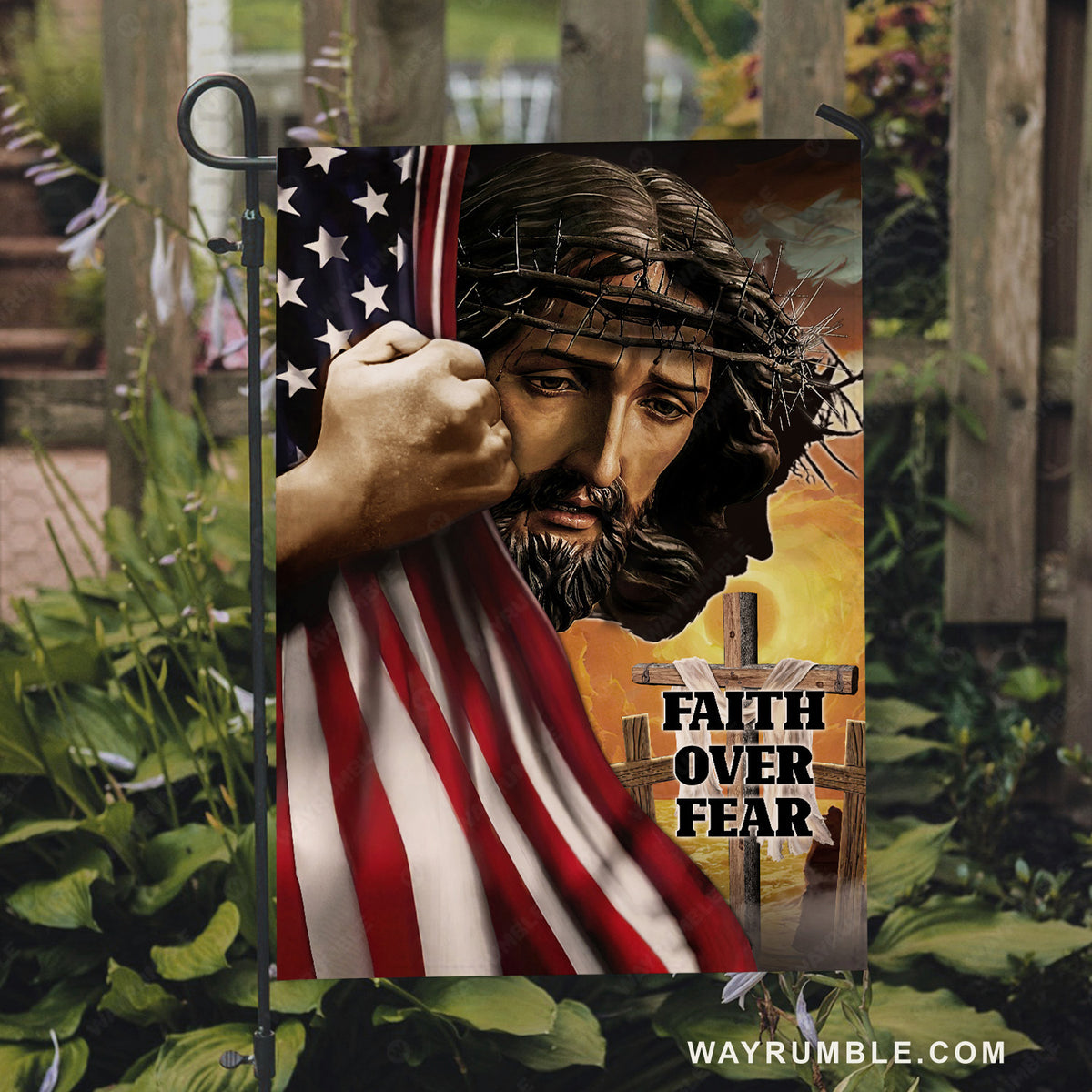 My Jesus, Crown of thorn, Pretty US flag, Faith over fear - Jesus Flag