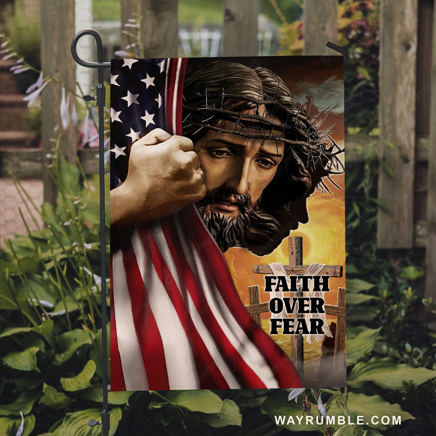 My Jesus, Crown of thorn, Pretty US flag, Faith over fear - Jesus Flag