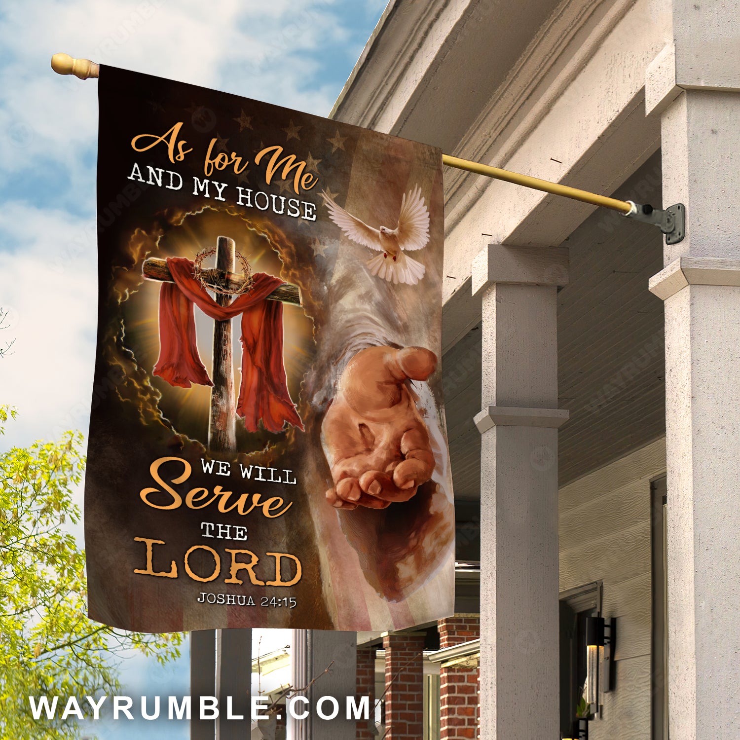 Cross drawing, Dove painting, Jesus's hand, We will serve the Lord - Jesus Flag