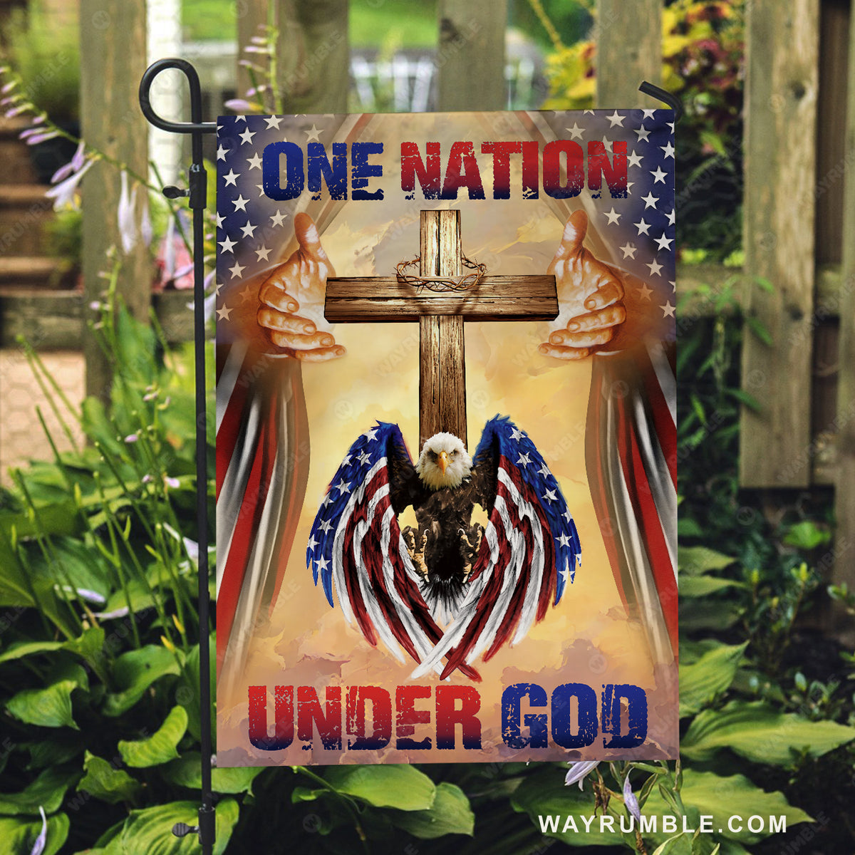 Beautiful eagle, Cross symbol, US flag drawing, One nation under God - Jesus Flag