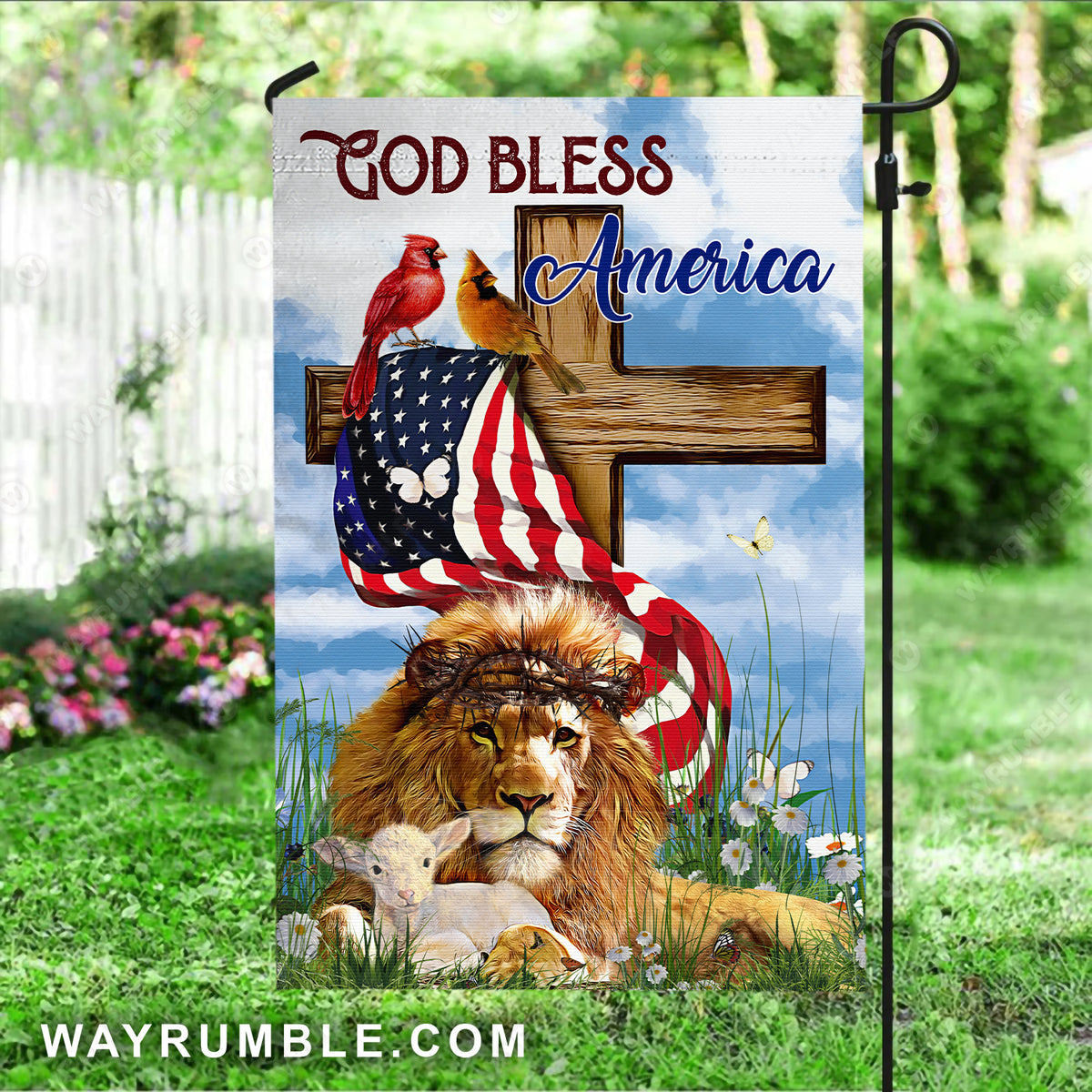 Amazing lion, Big cross, Cardinal drawing, US flag, God bless America - Jesus Flag