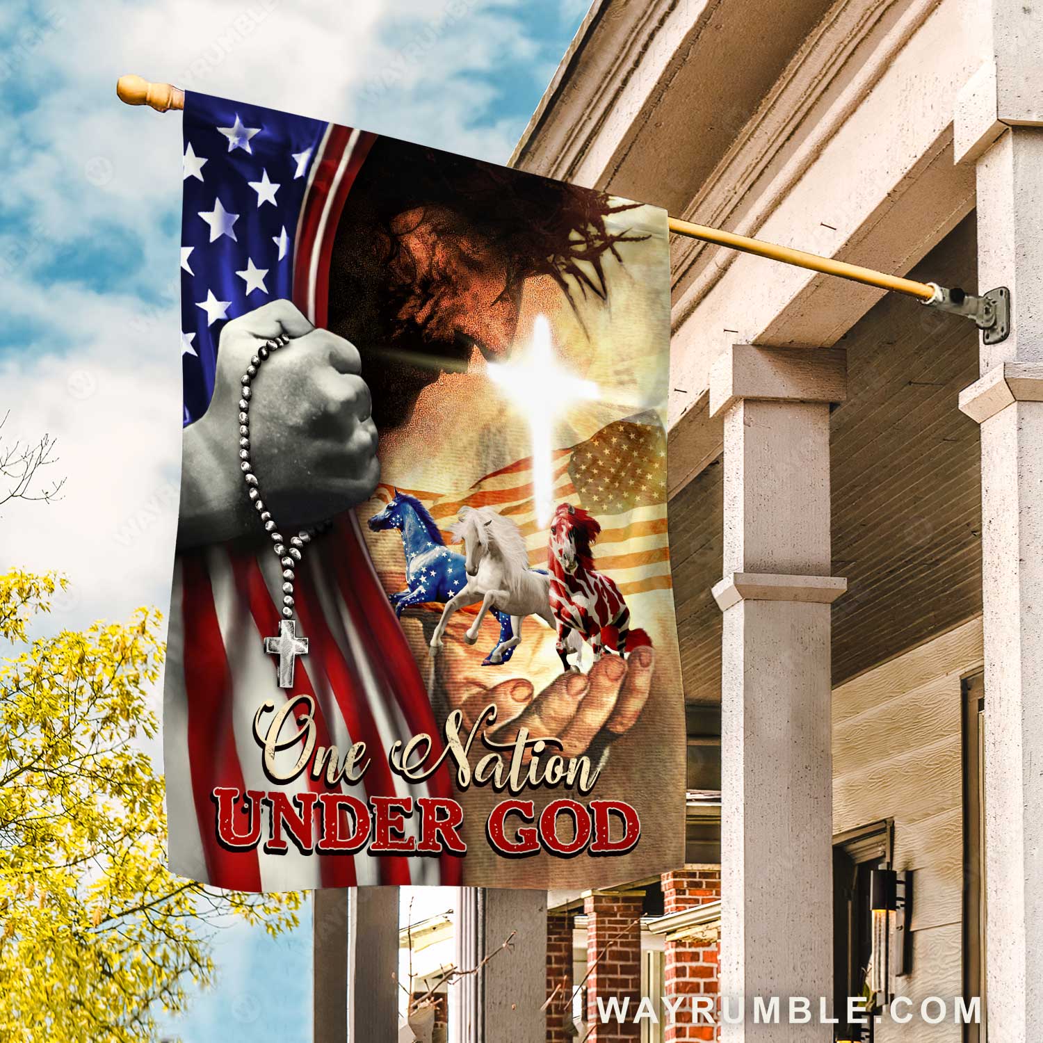 One nation under God - Horse, America and Jesus Flag