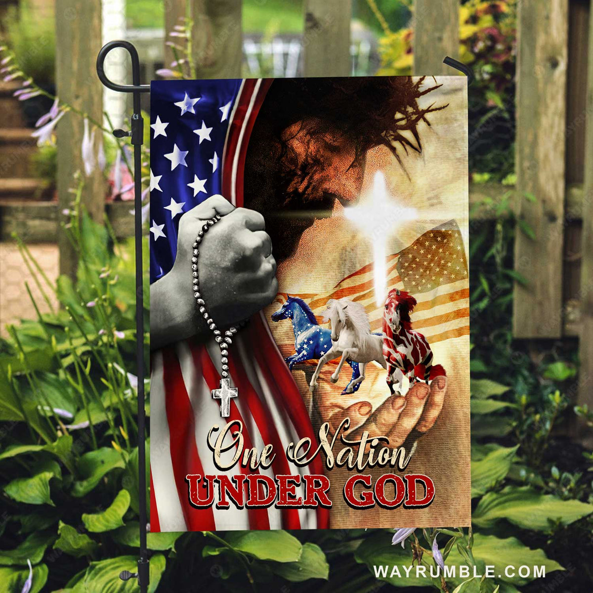 One nation under God - Horse, America and Jesus Flag
