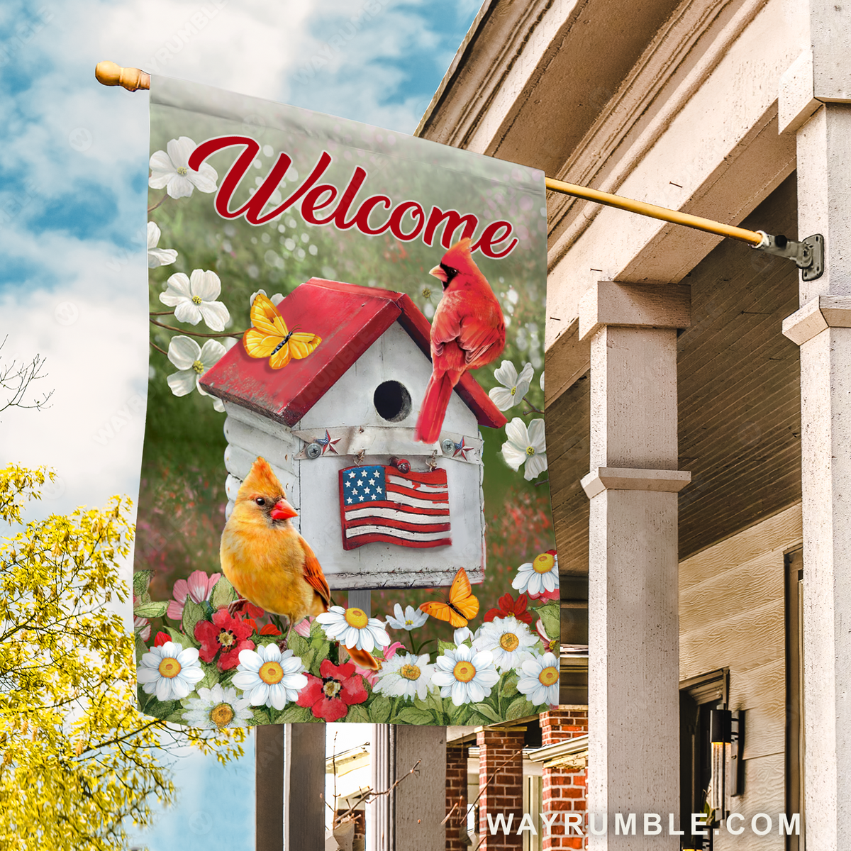 Cute birdhouse, Cardinal painting, Daisy garden, Jasmine flower, Welcome - Jesus Flag