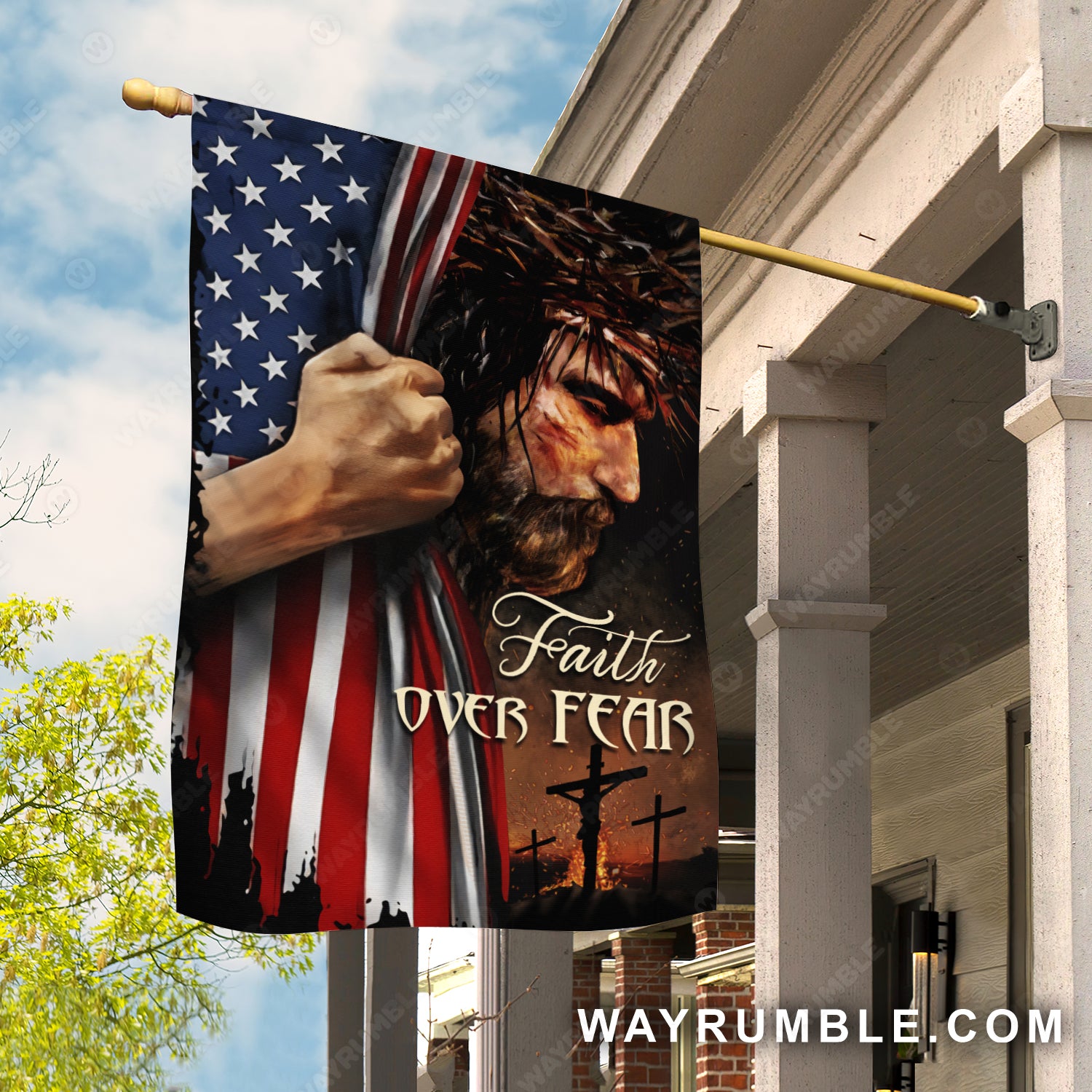 The face of Jesus, US flag, Watercolor painting, Faith over fear - Jesus Flag