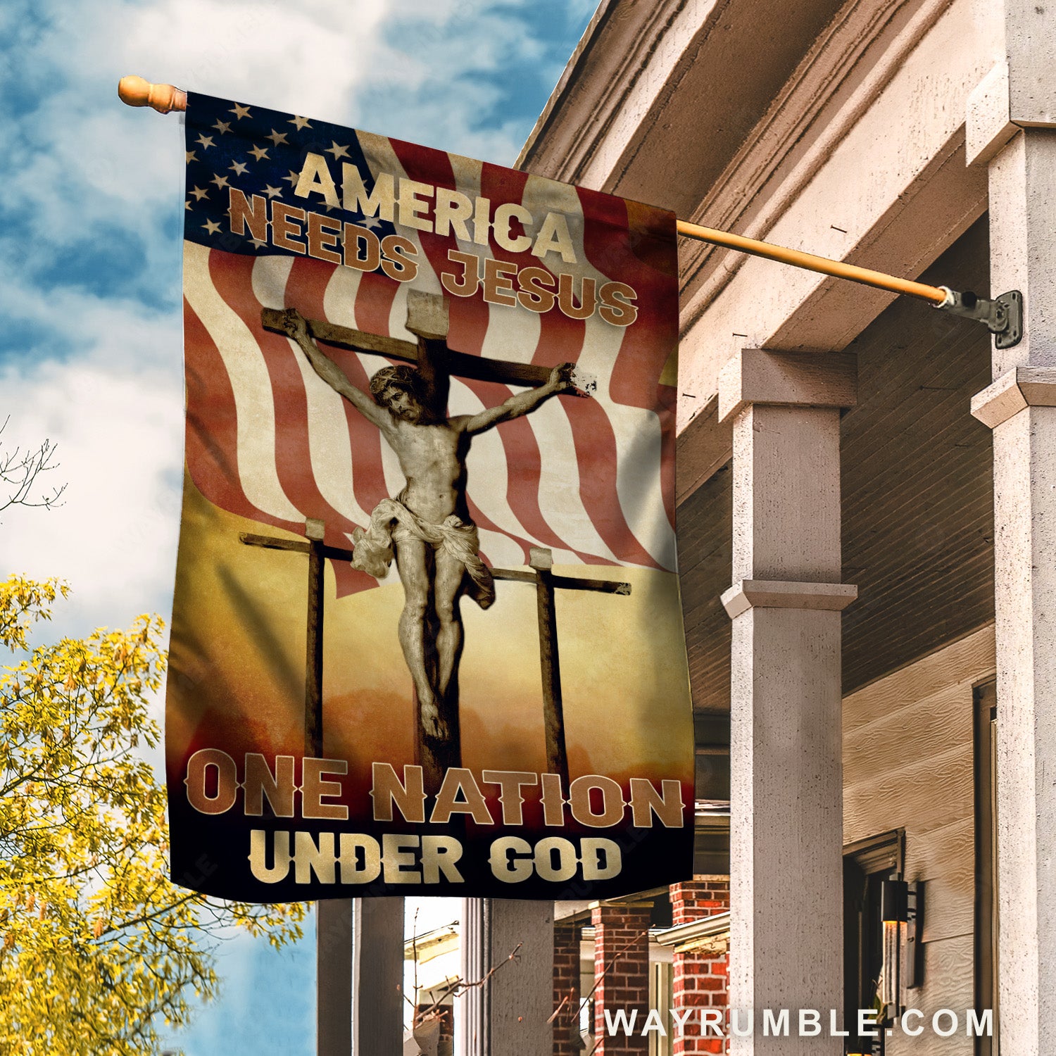 Jesus on the cross painting, US flag, America needs Jesus - Jesus Flag