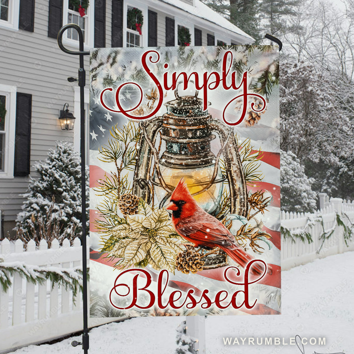 Pretty lantern, Stunning cardinal, US flag, Winter vibe, Simply blessed - Jesus Flag