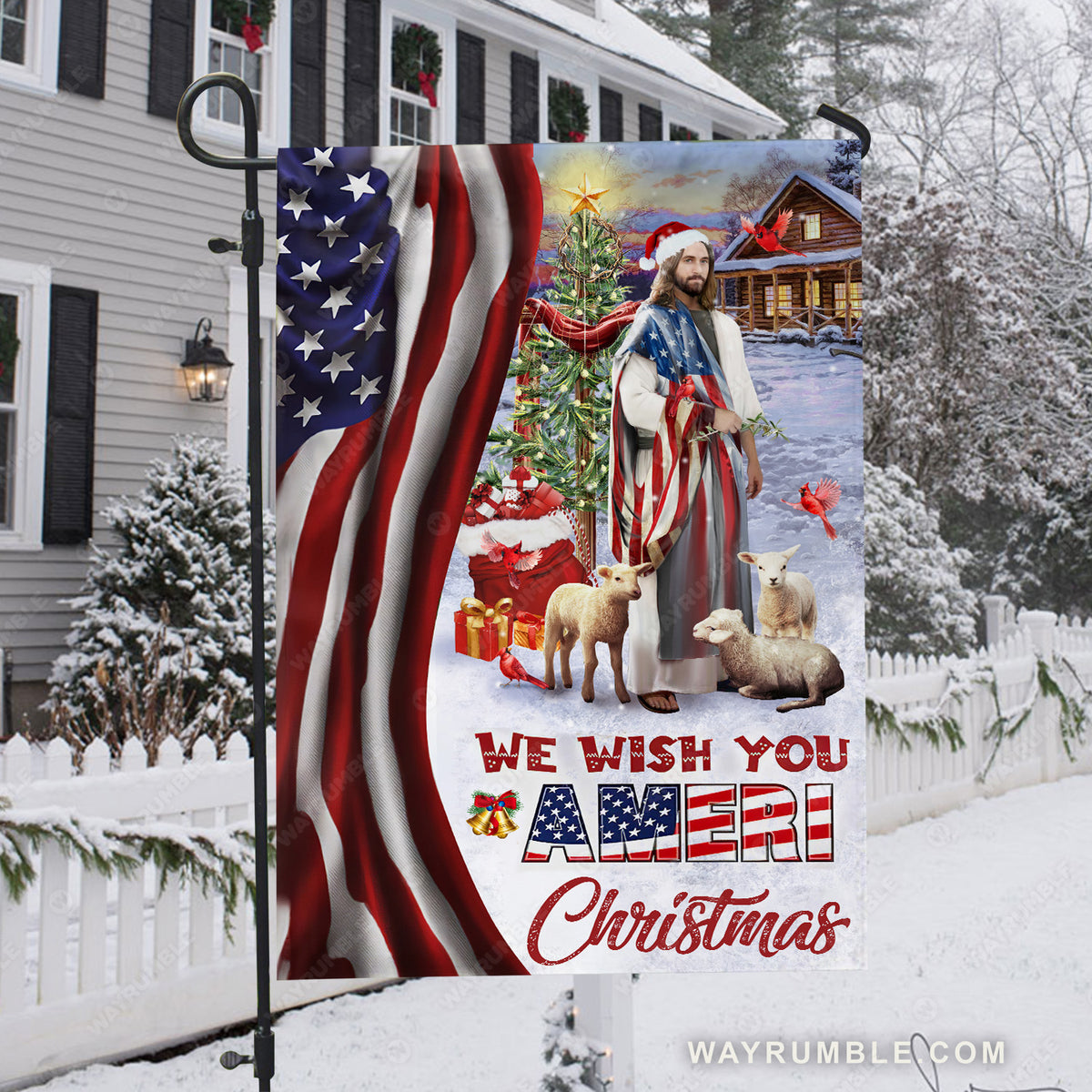 Christmas vibe, Christmas gift, Lamb of God, We wish you ameri Christmas - Jesus Flag