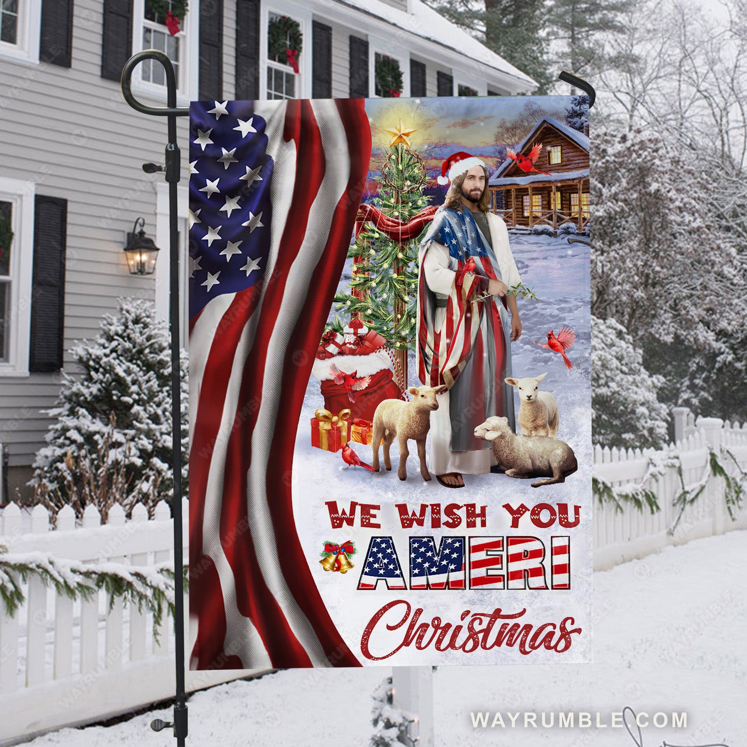 Christmas vibe, Christmas gift, Lamb of God, We wish you ameri Christmas - Jesus Flag
