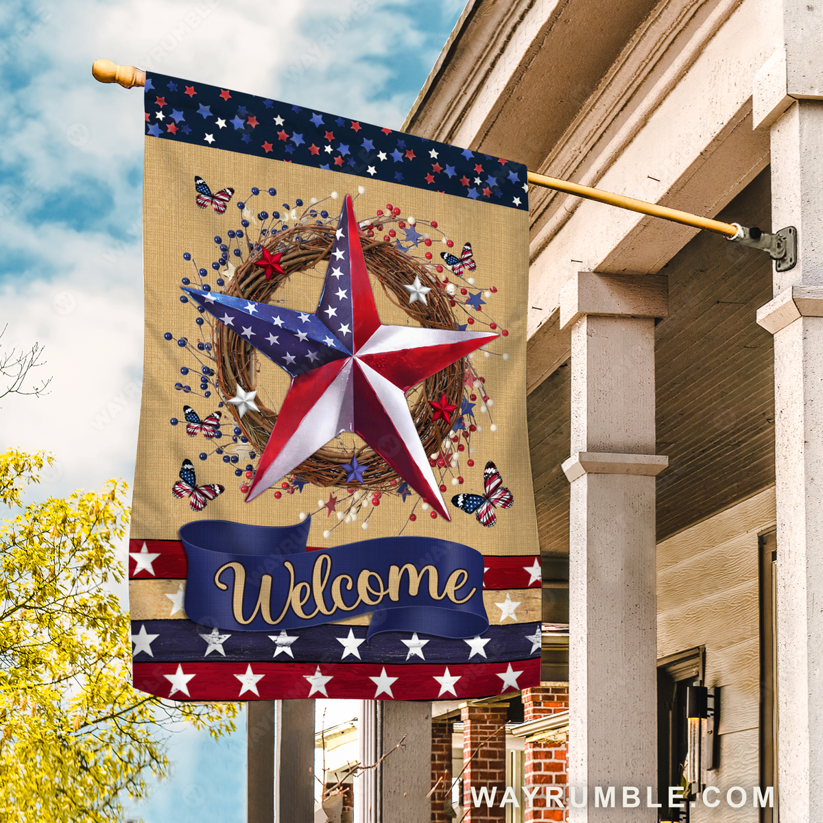 Amazing star, Cranberry wreath, Colorful butterfly, Welcome - Jesus Flag