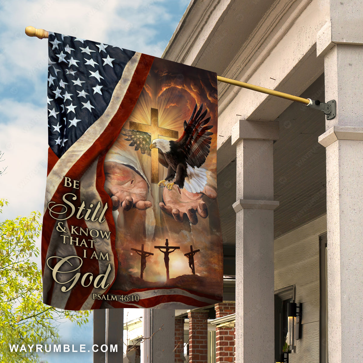 Yellow flag, Beautiful eagle, Amazing US flag, Be still and know that I am God - Jesus Flag