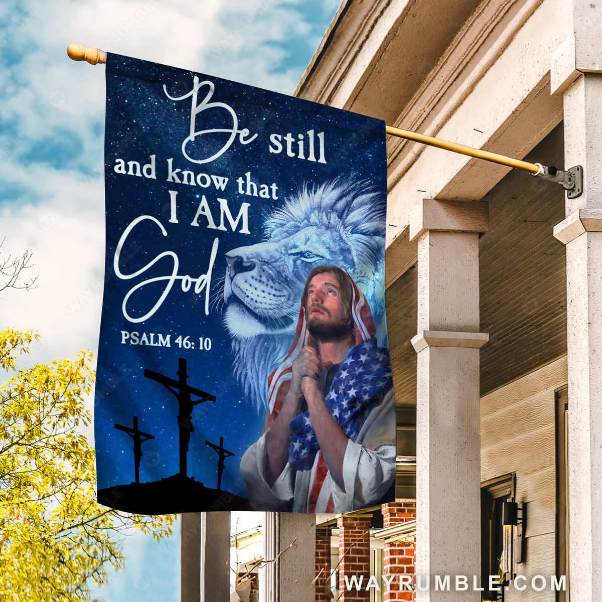 Blue lion painting, Pray for healing, The life of Jesus, Be still and know that I am God - Jesus Flag