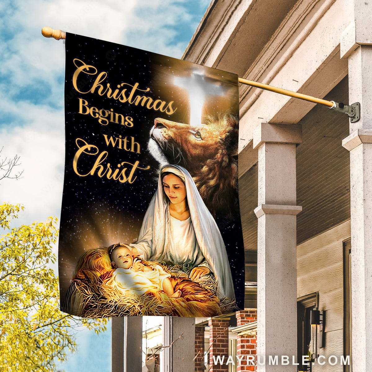 Happy Jesus, Stunning night, Beautiful Maria, Christmas begins with Christ - Jesus Flag
