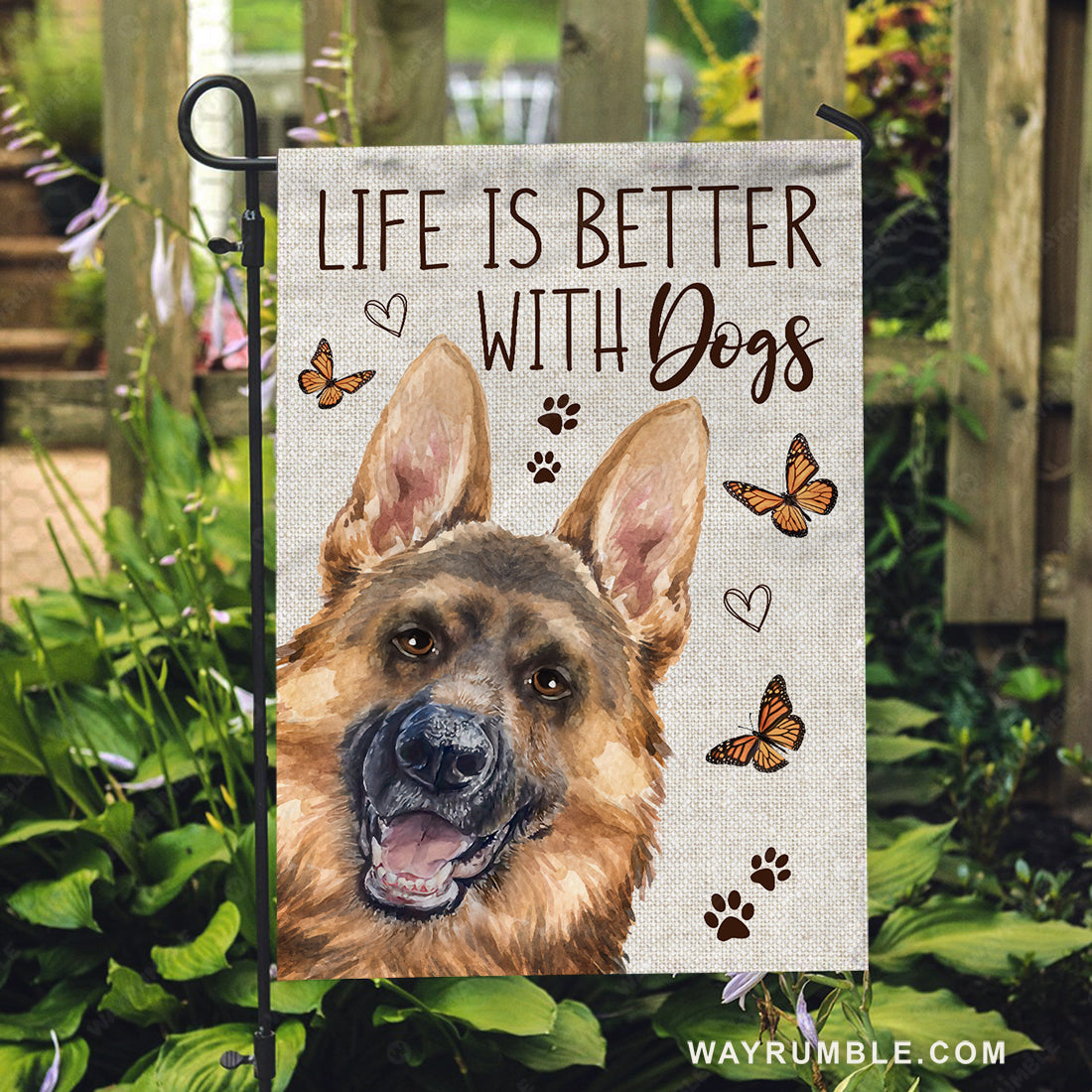 German shepherd painting, Beautiful butterfly, Life is better with dogs - Jesus Flag