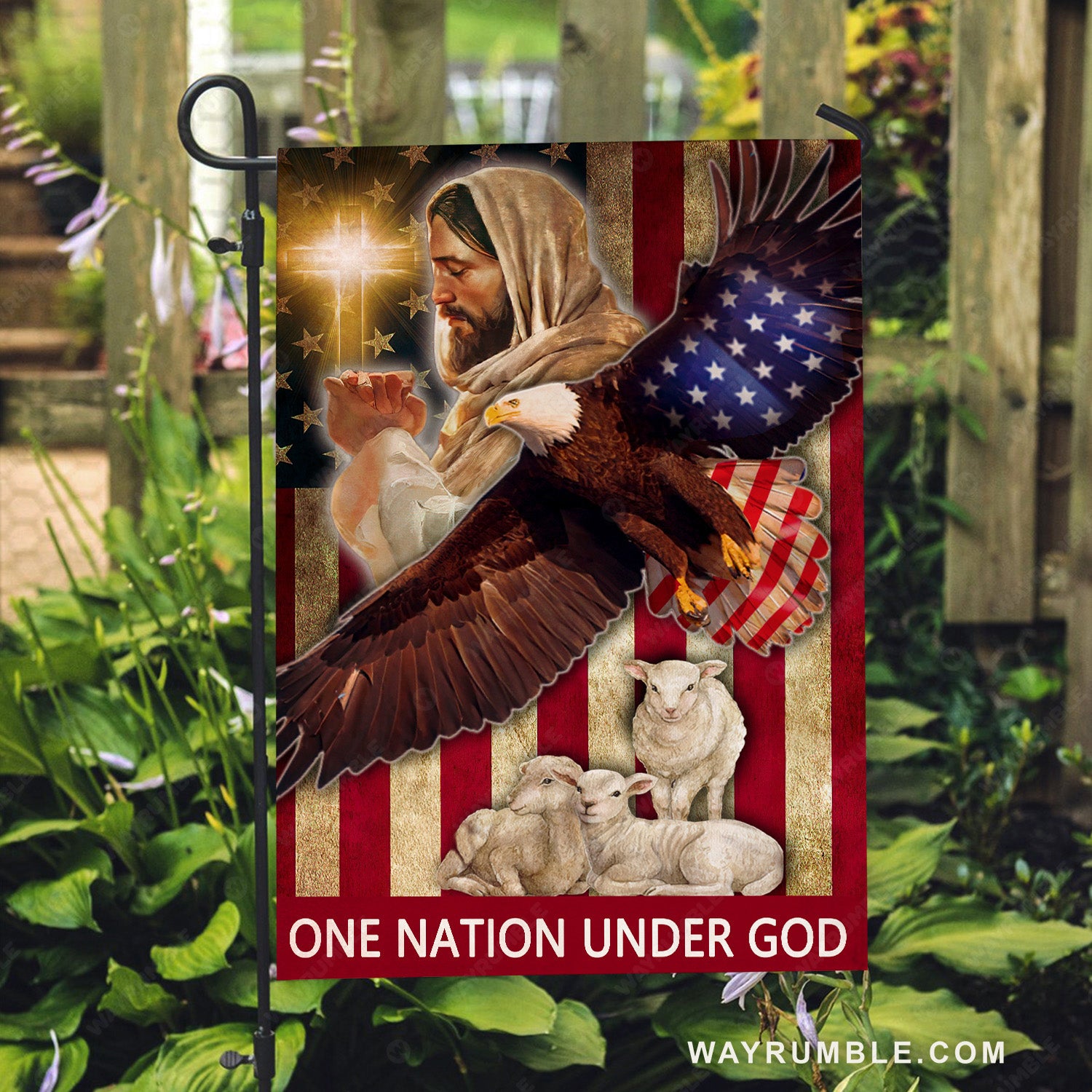 Eagle drawing, White lamb, Pray for healing, One nation under God - Jesus Flag