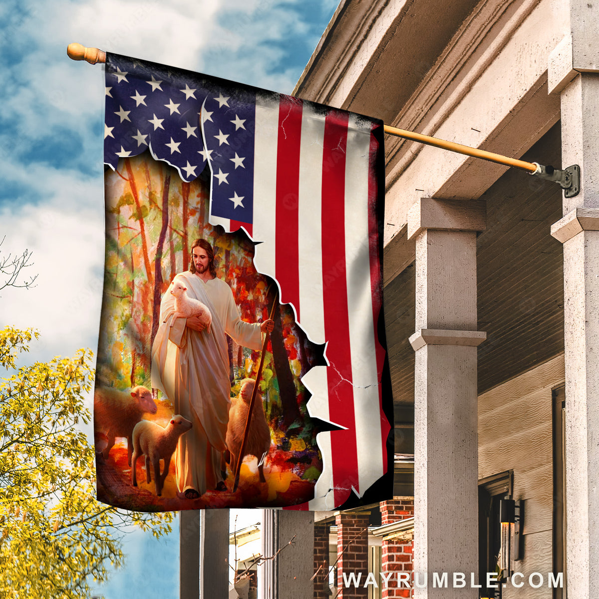 Walking with Jesus, Amazing forest, Lamb of God, US flag painting - Jesus Flag