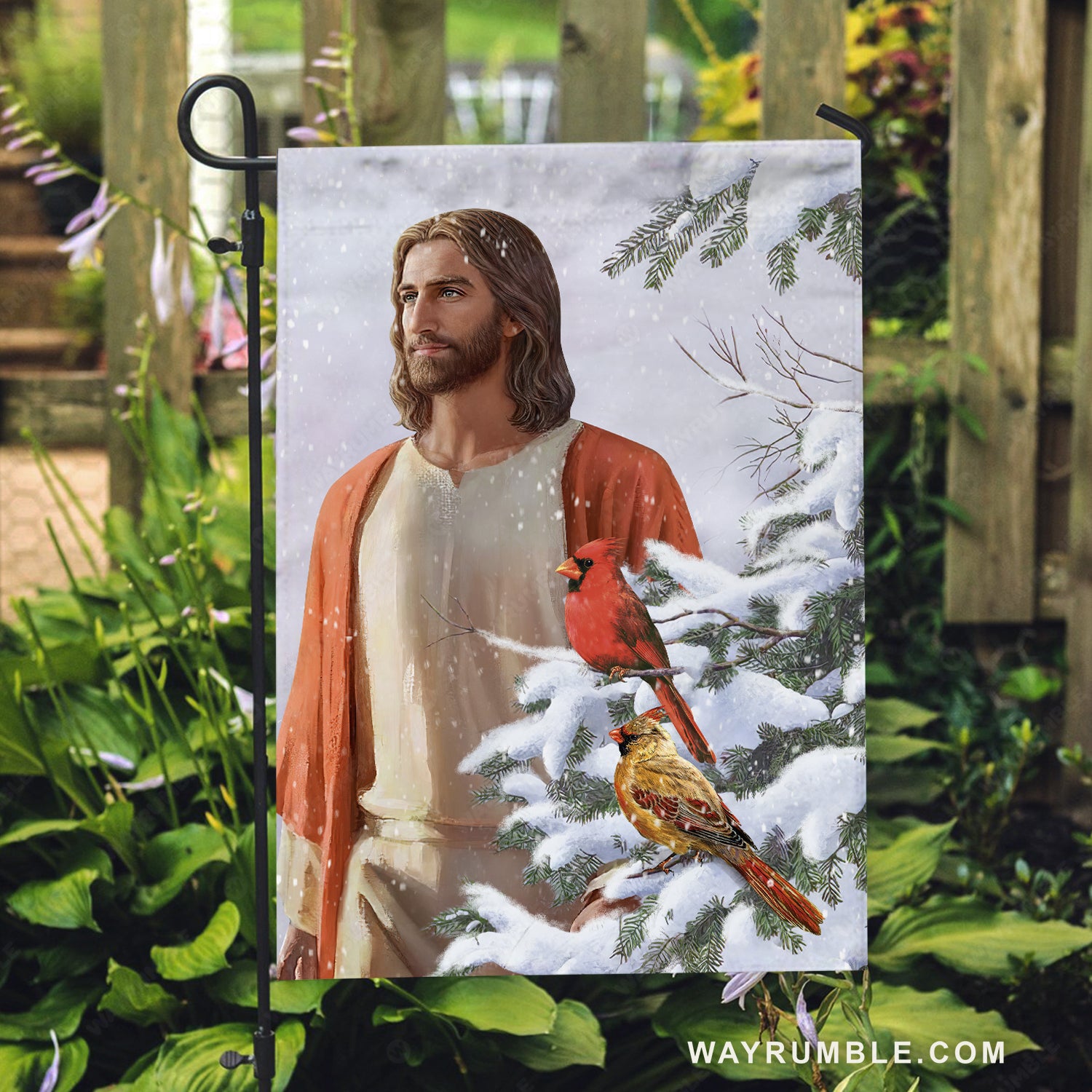 Happy Jesus artwork, Stunning cardinal, Winter forest, Beautiful smile - Jesus Flag