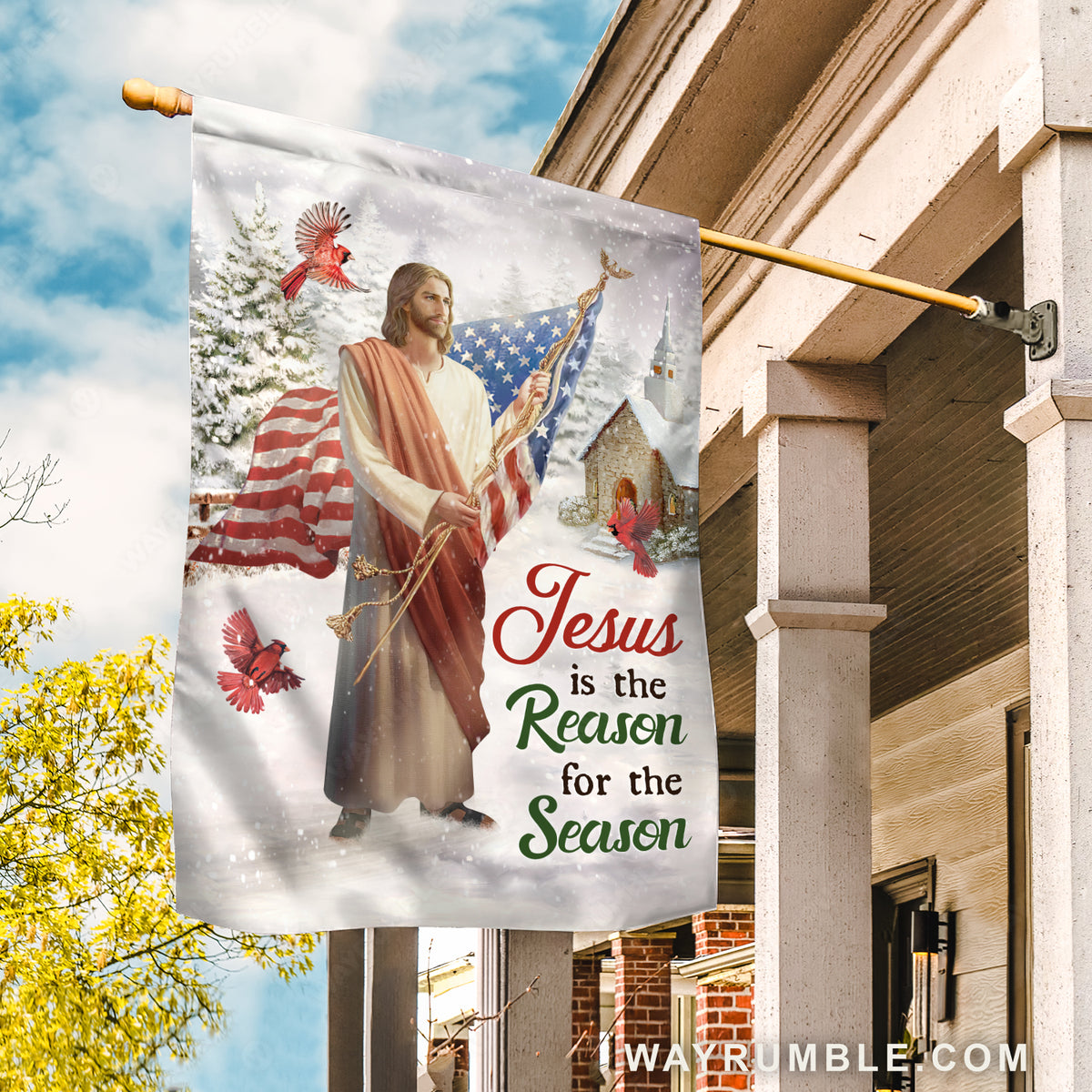 Jesus is King, Big US flag, Cardinal painting, Jesus is the reason for the season - Jesus Flag