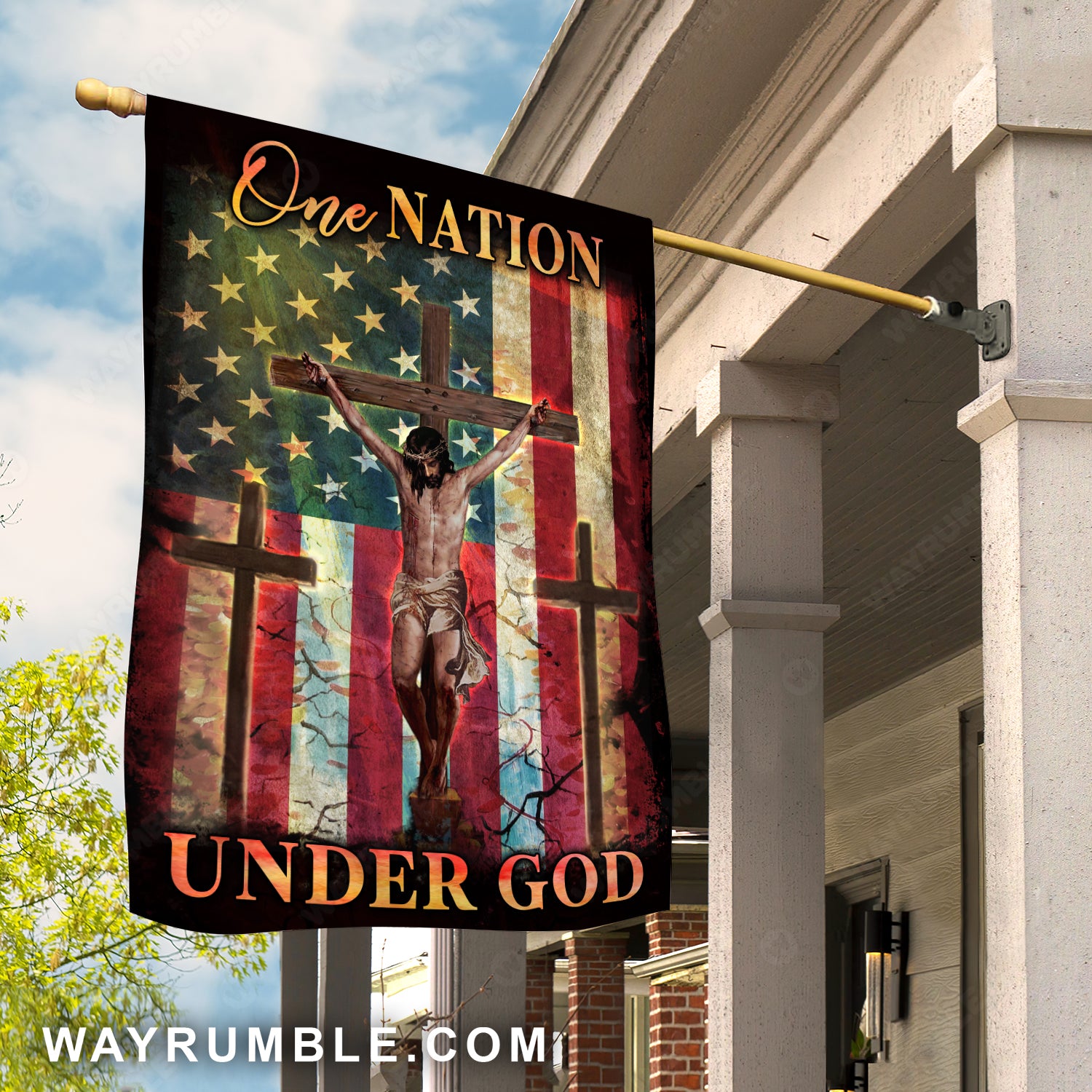 The life of Jesus, Unique cross, US flag, One nation under God - Jesus Flag