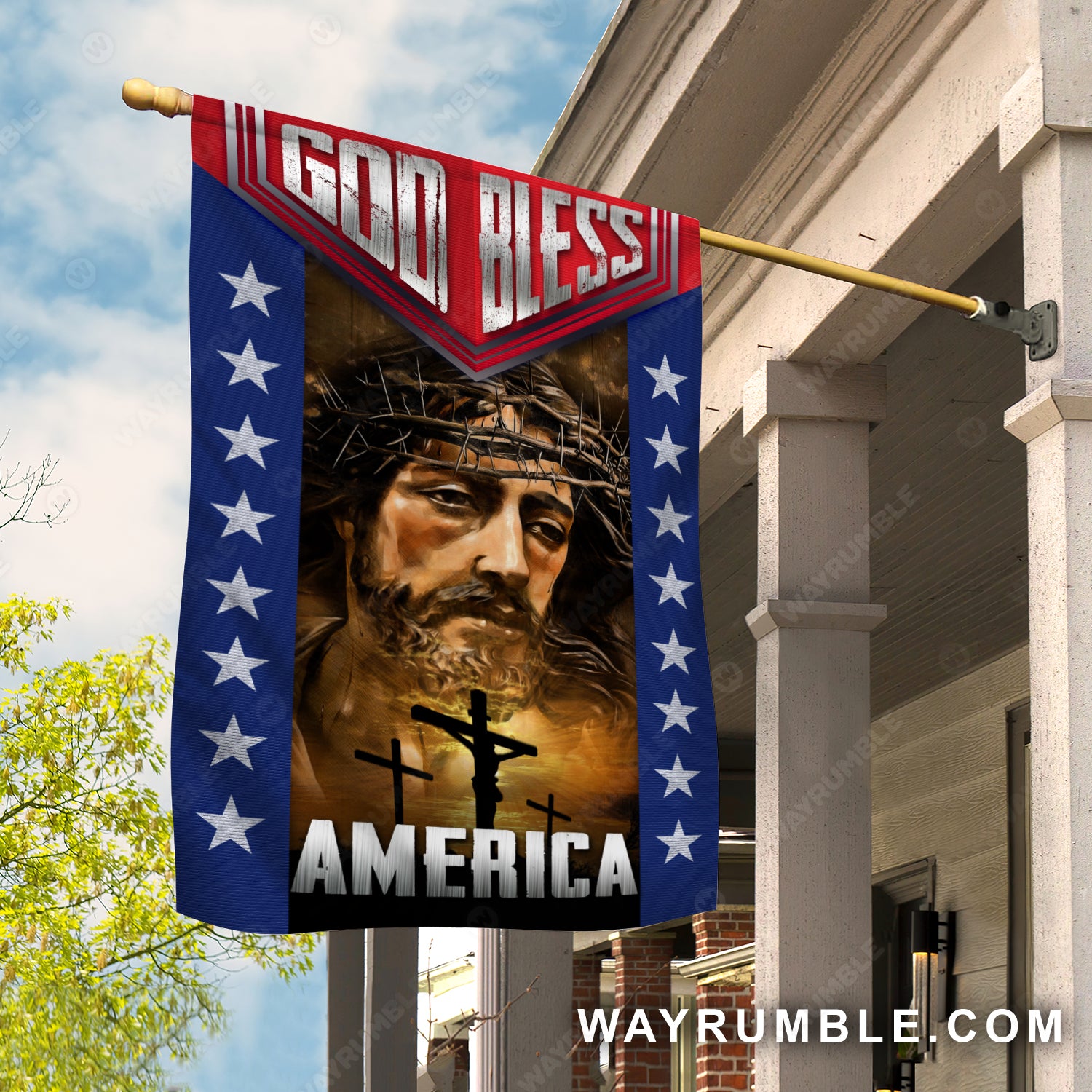 Watercolor Jesus painting, Jesus on the cross, White star, God bless America - Jesus Flag