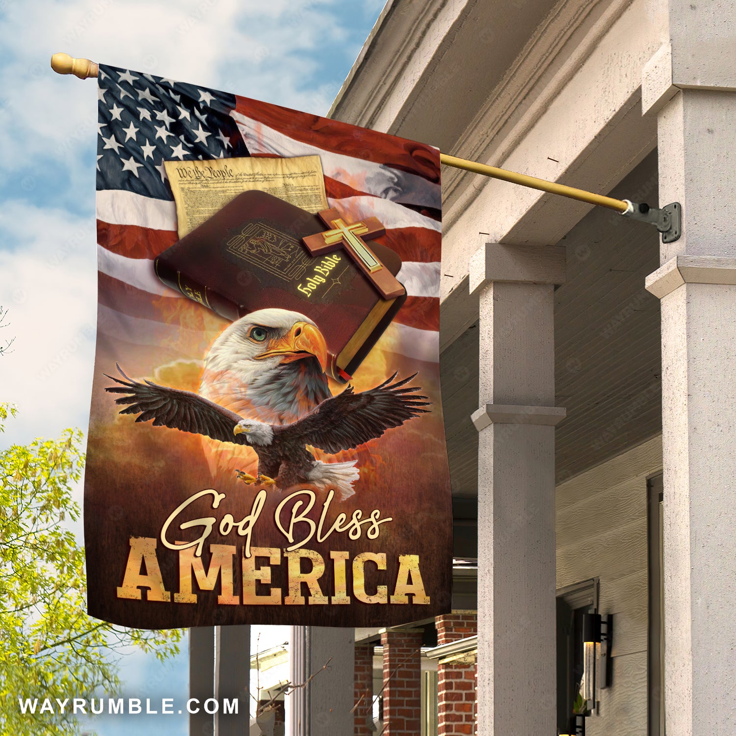 Beautiful eagle, Vintage bible, Cross, US flag painting, God bless America - Jesus Flag