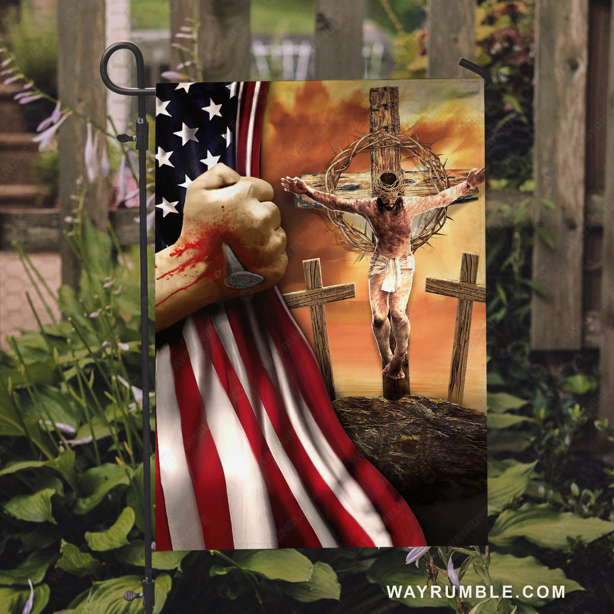 Jesus on the cross, Stunning crown, Amazing US flag - Jesus Flag