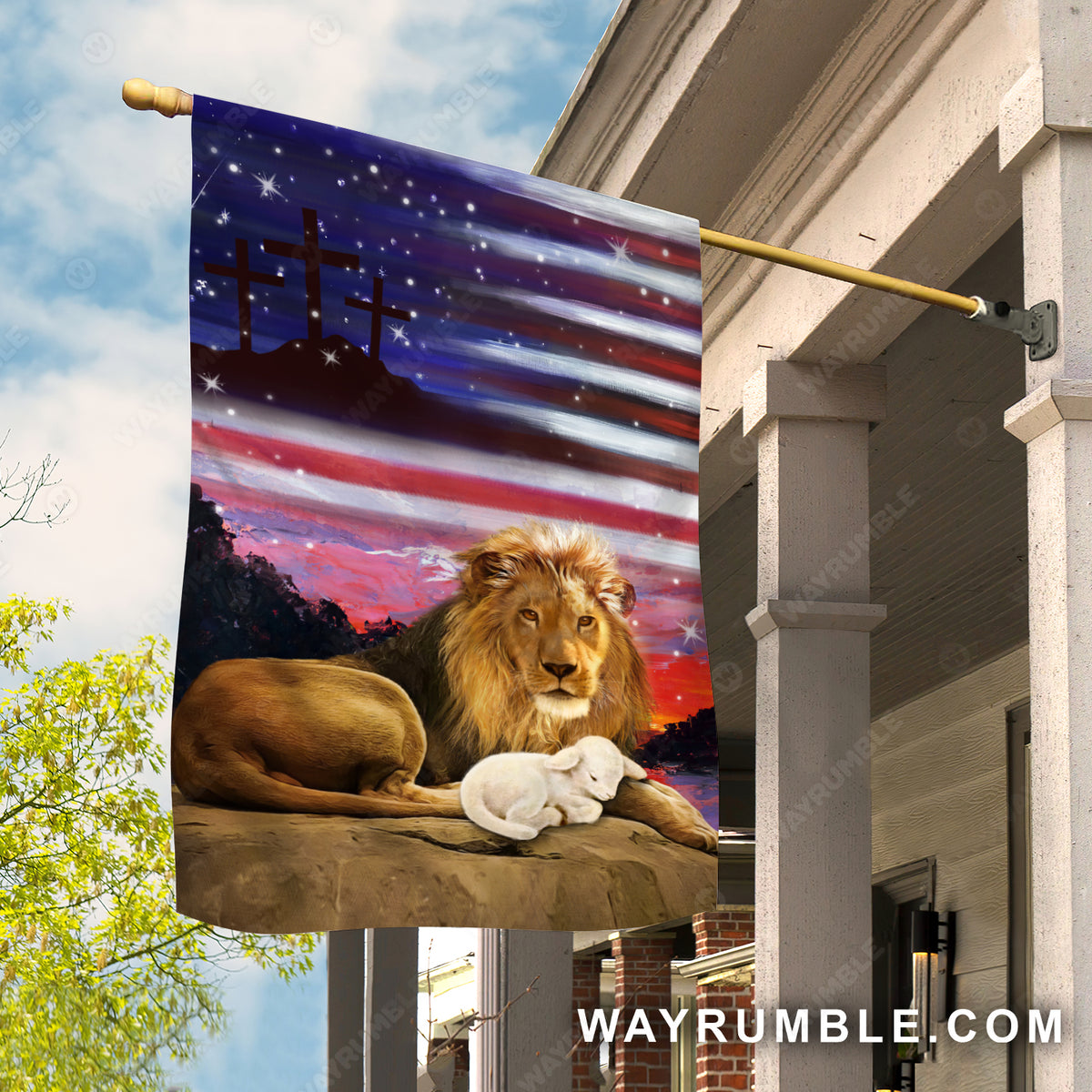 Beautiful lion painting, Little lamb, Magic sky, Galaxy drawing - Jesus Flag
