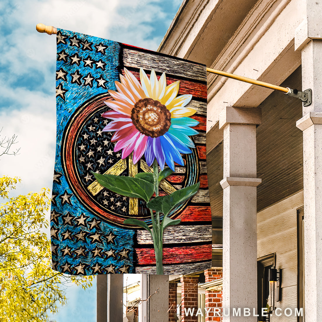 Colorful flower, Watercolor US flag, White star - Jesus Flag