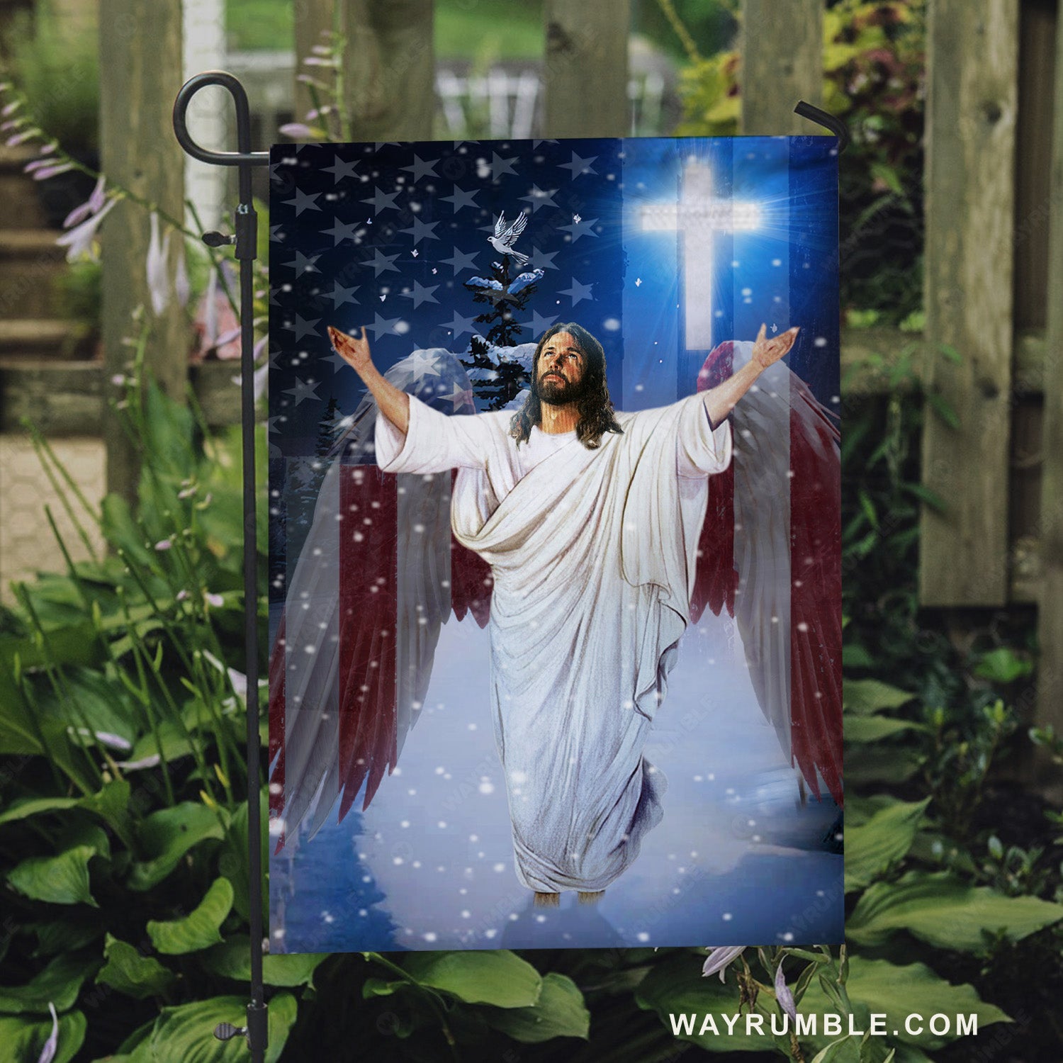 The passion of Jesus, Pray for healing, Unique angel wings, Light cross - Jesus Flag