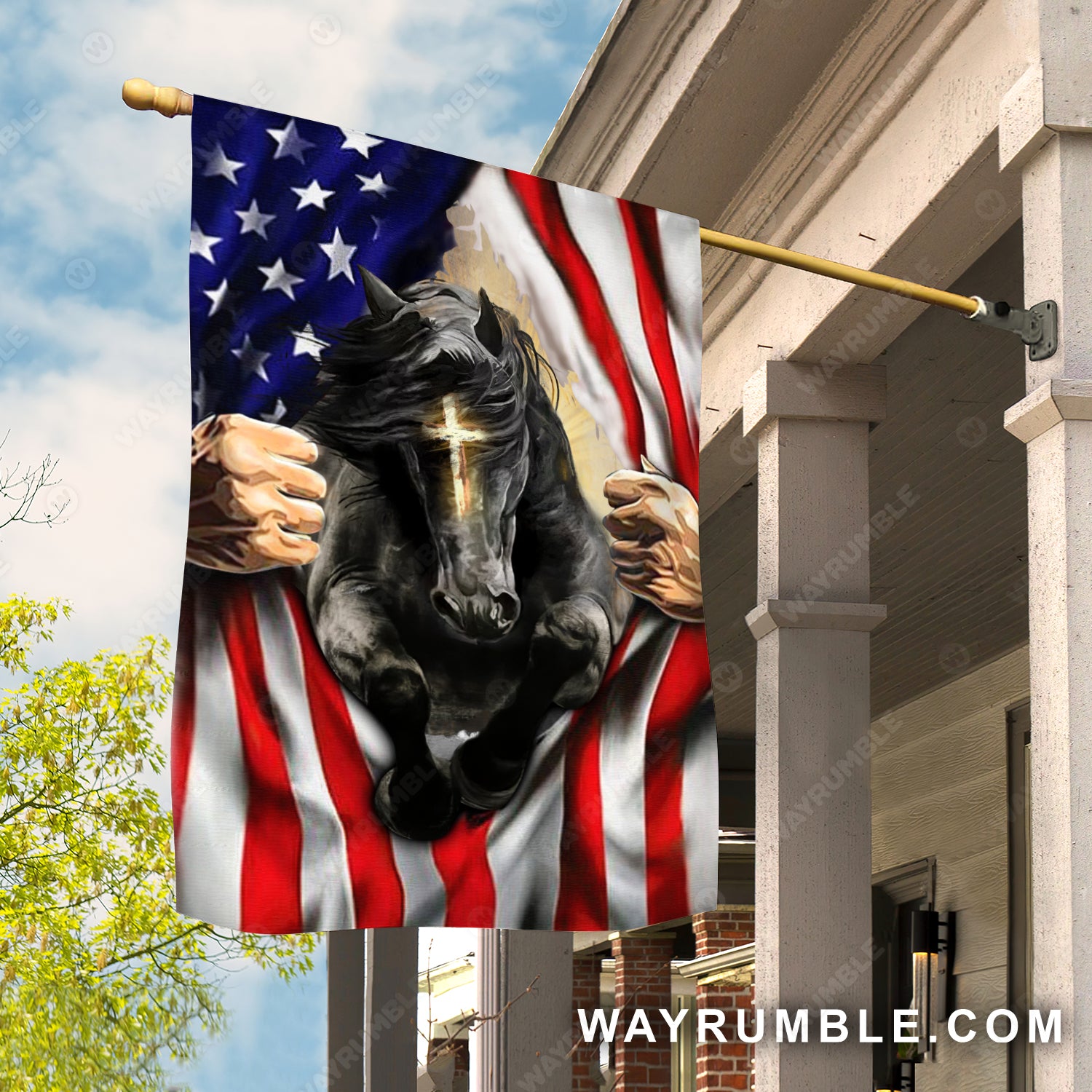 Black horse drawing, Cross symbol, US flag, Jesus painting - Jesus Flag