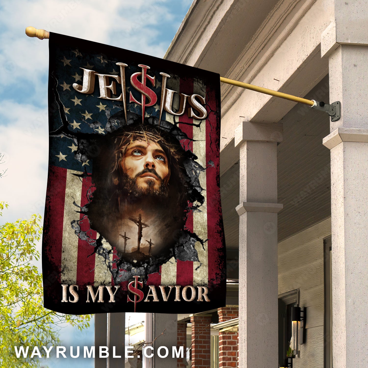 Amazing Jesus painting, Crown of thorn, US flag, Jesus is my savior - Jesus Flag