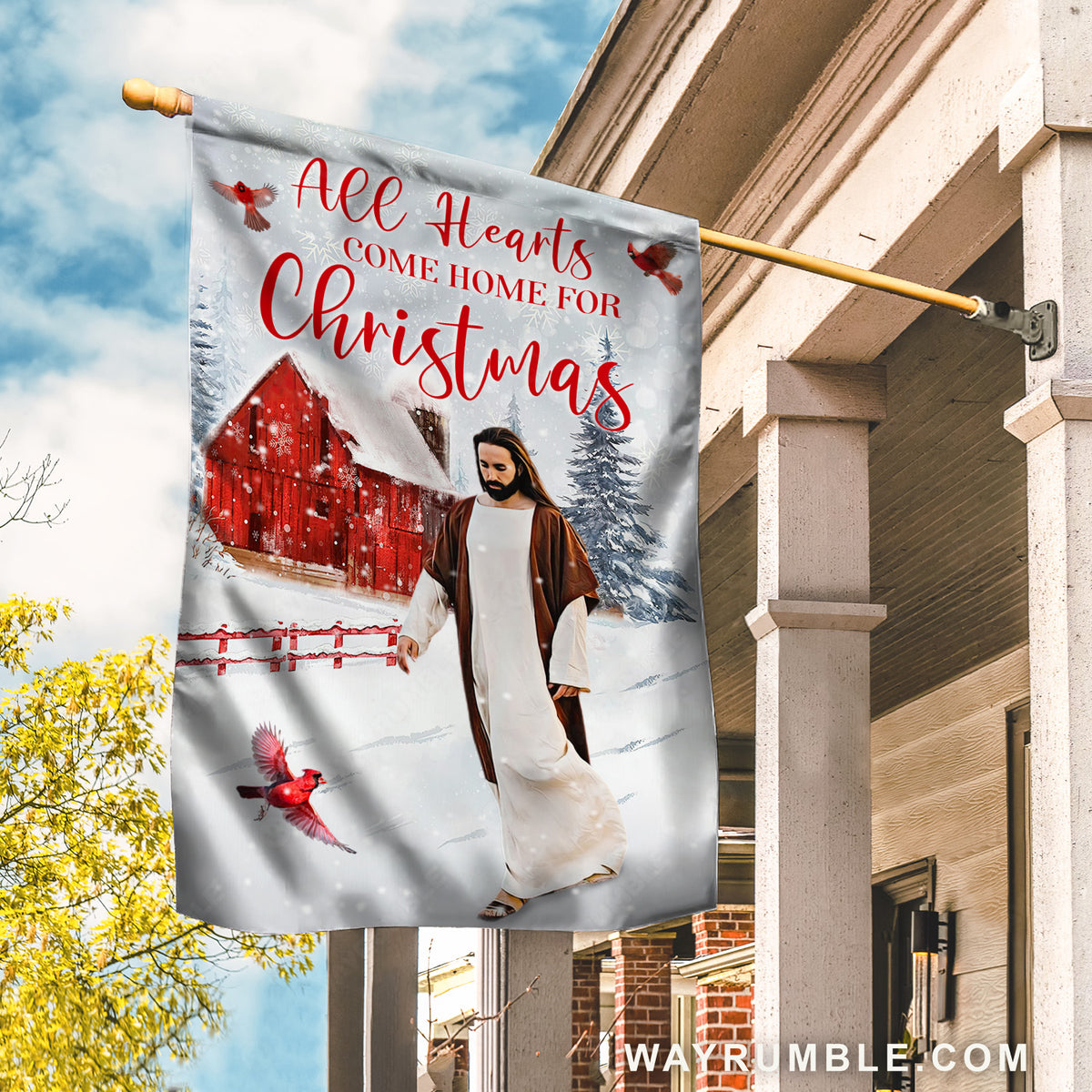 Beautiful flag, Winter vibe Happy Christmas, Jesus painting, All hearts come home for Christmas - Jesus Flag