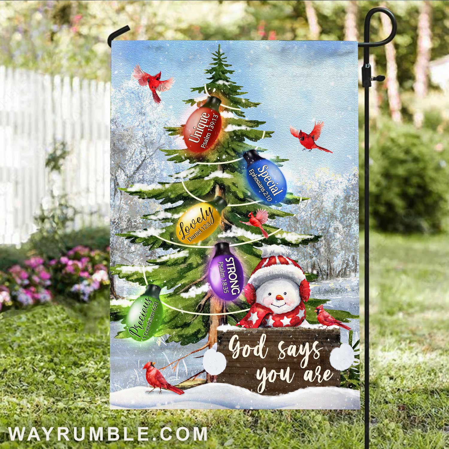 Lovely Christmas tree, Cute snowman, Christmas vibe, God says you are unique - Jesus Flag
