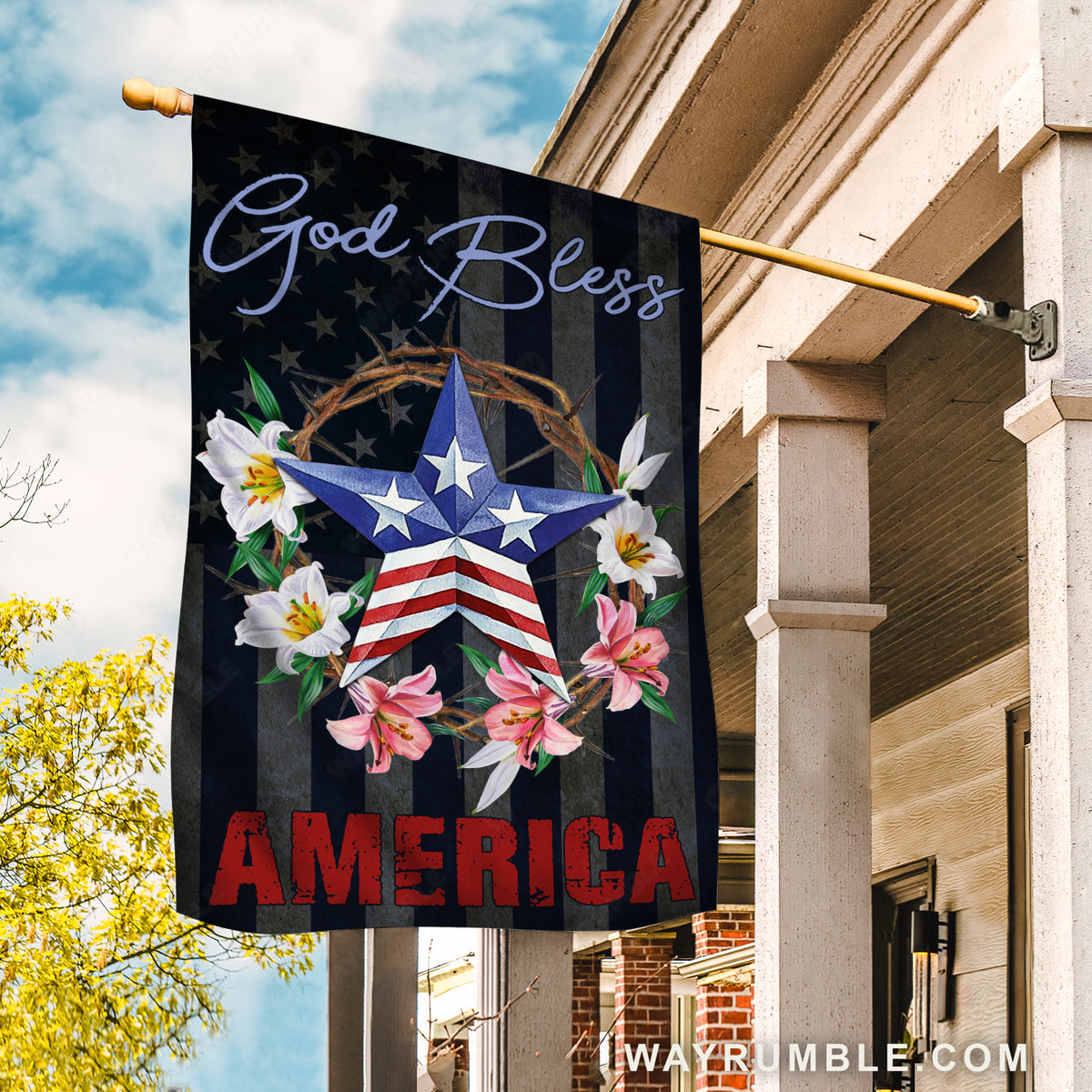 Beautiful star, Flower wreath, US flag, God bless America - Jesus Flag