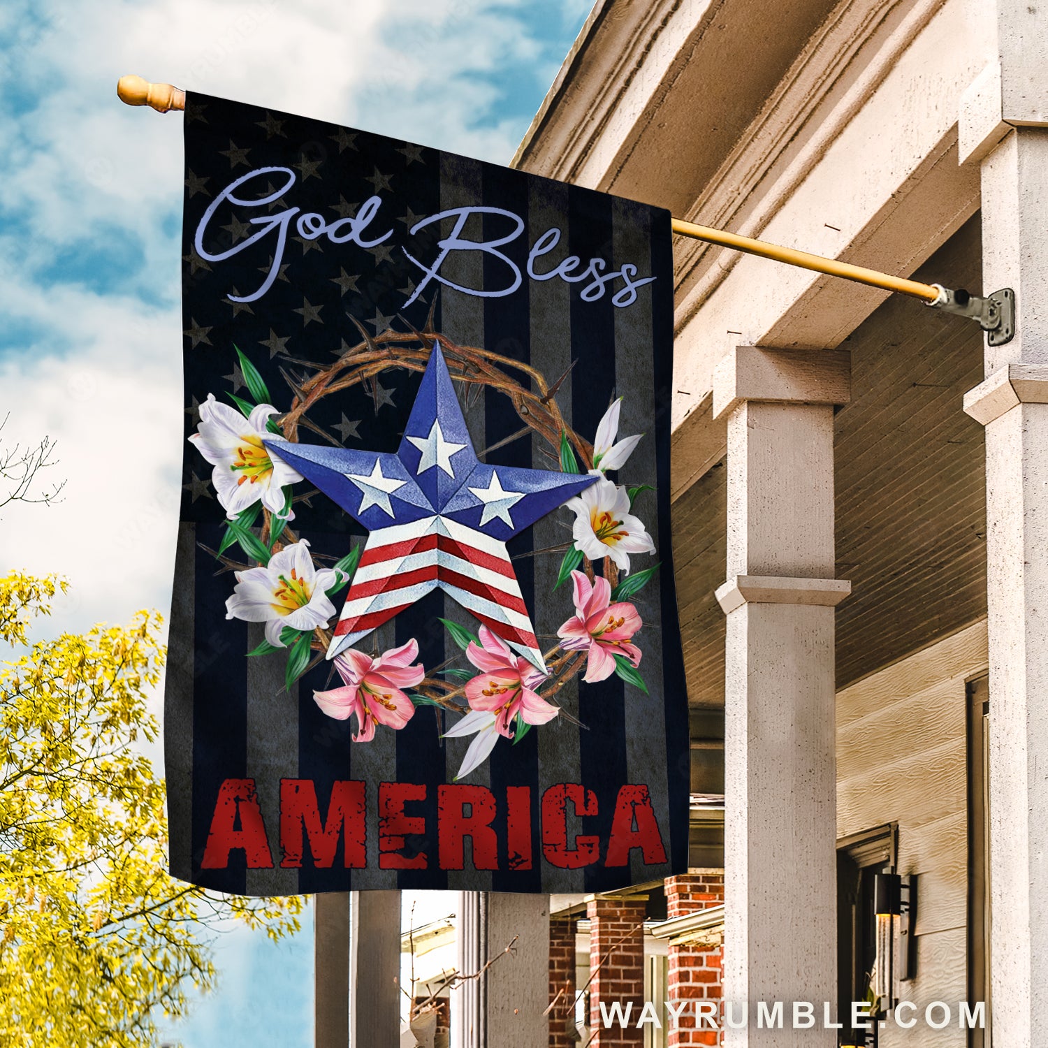 Beautiful star, Flower wreath, US flag, God bless America - Jesus Flag