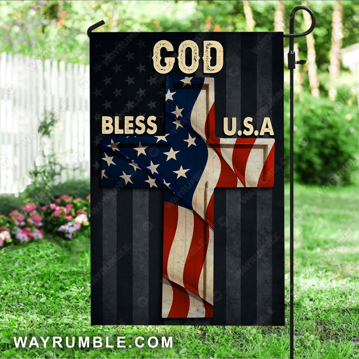 US flag, Beautiful cross drawing, God bless USA - Jesus Flag