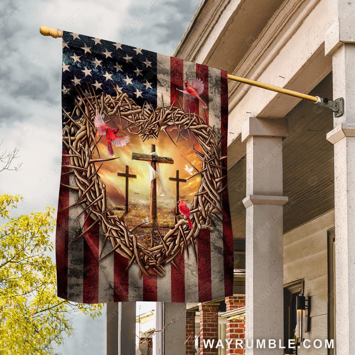 Stunning heart, Orange sunset, Red cardinal, Cross symbol - Jesus Flag