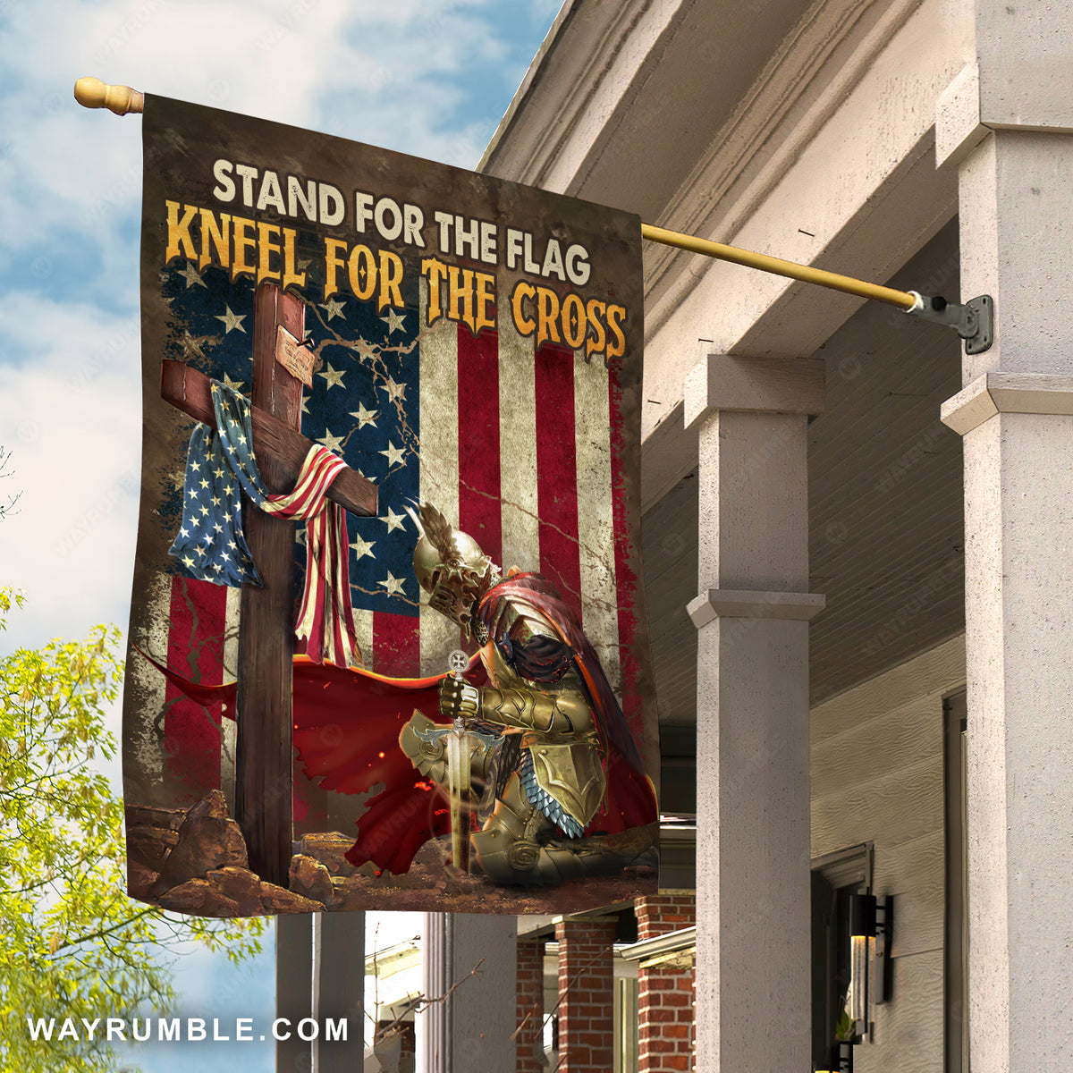 Stunning warrior, Wooden cross, Stand for the flag, Kneel for the cross - Jesus Flag