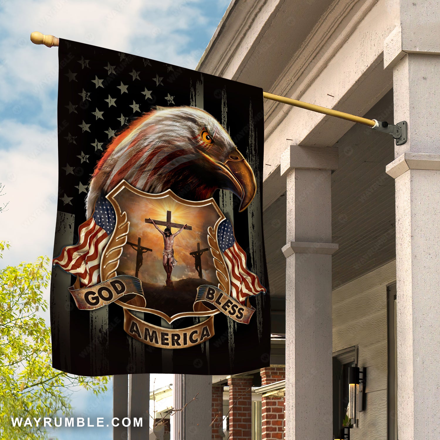 Angry eagle, US flag painting, Jesus on the cross, God bless America - Jesus Flag