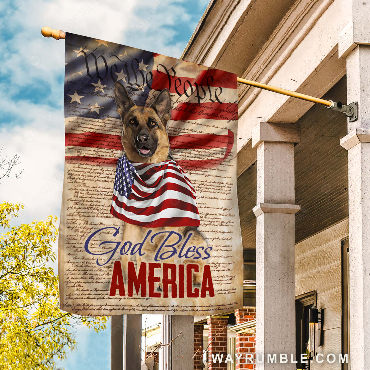 Cute German shepherd dog, Amazing US flag, God bless America - Jesus Flag